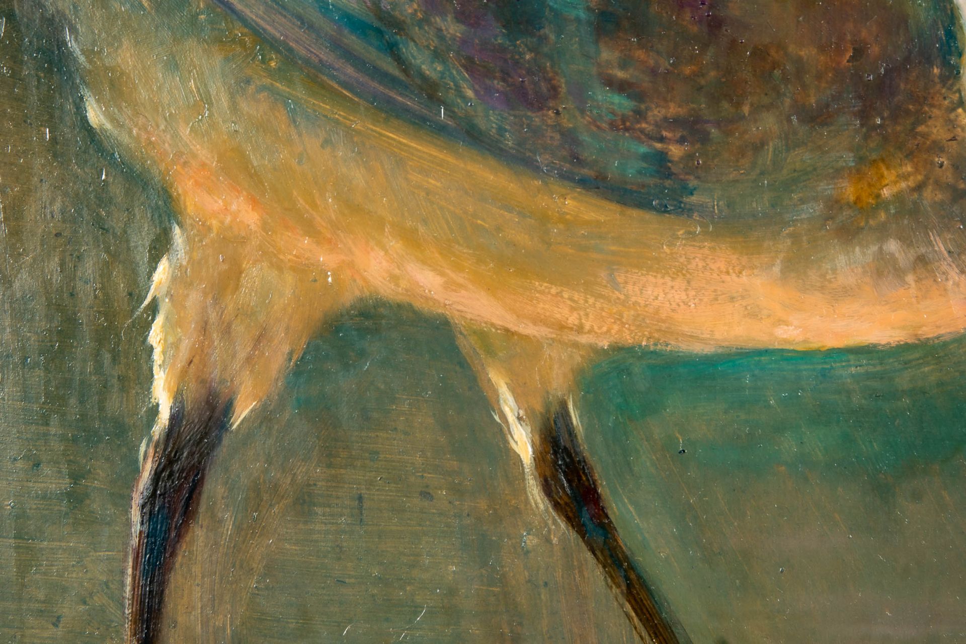 "Reiherpaar", Gemälde Öl/ Acryl auf Hartfaserplatte, ca. 50 x 34 cm; rückseitig in kyrillisch signi - Bild 6 aus 9