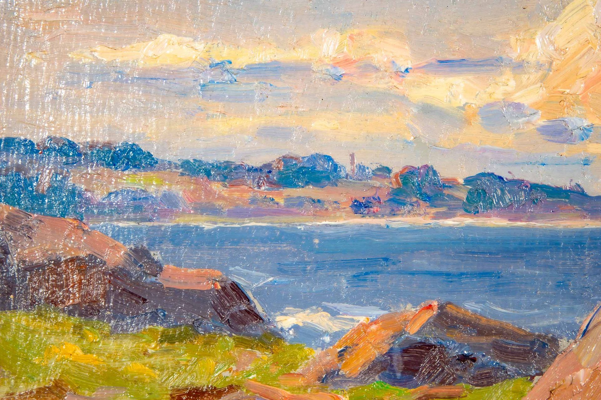 "Felsiger Küstenstreifen auf Bornholm", Gemälde Öl auf Leinwand, ca. 31 x 41 cm, unten rechts ( in - Image 5 of 10