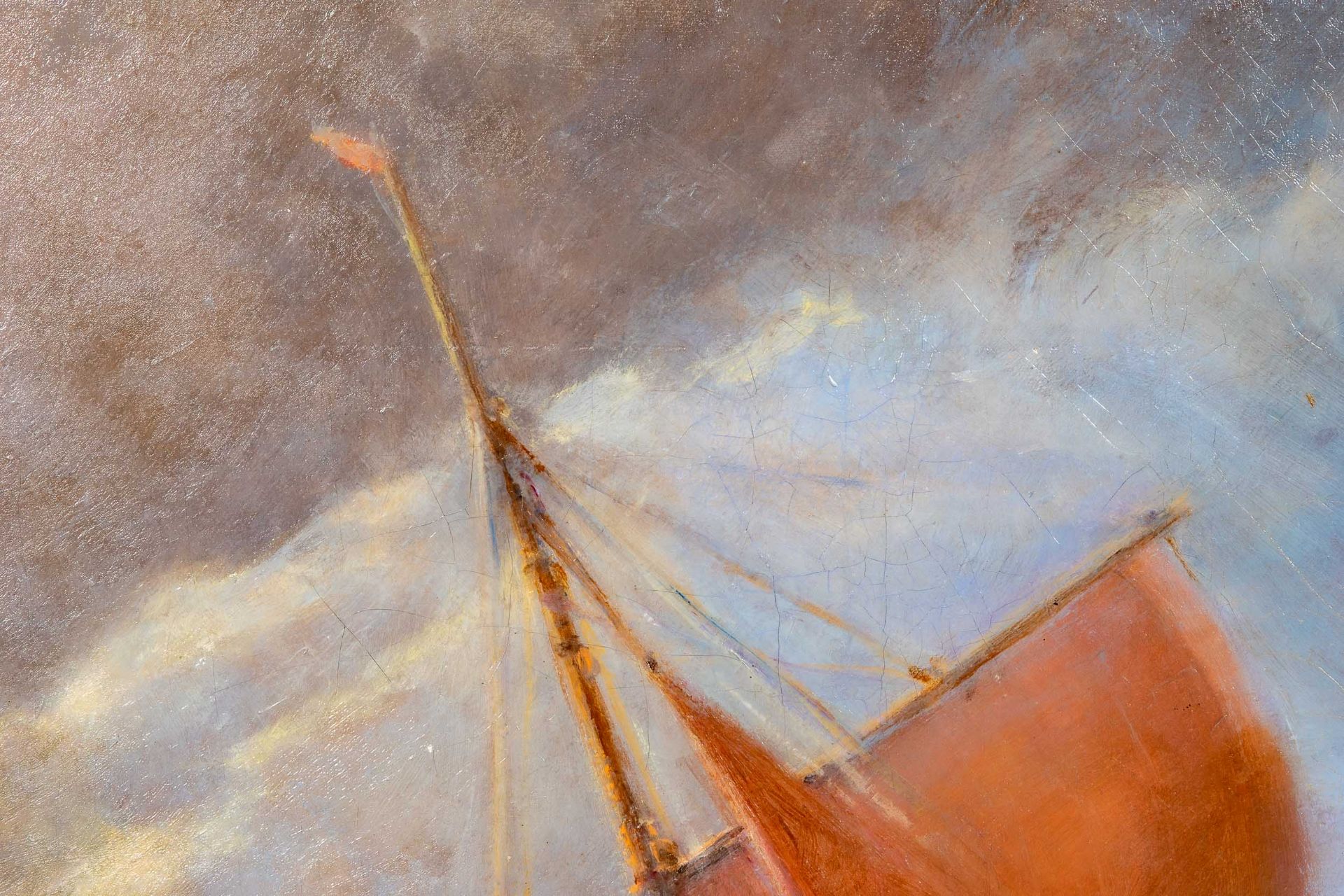 "Hafeneinfahrt bei Sturm" - großformatiges Gemälde, Öl auf Leinwand, ca. 110 x 132 cm, in orig., sc - Image 7 of 13
