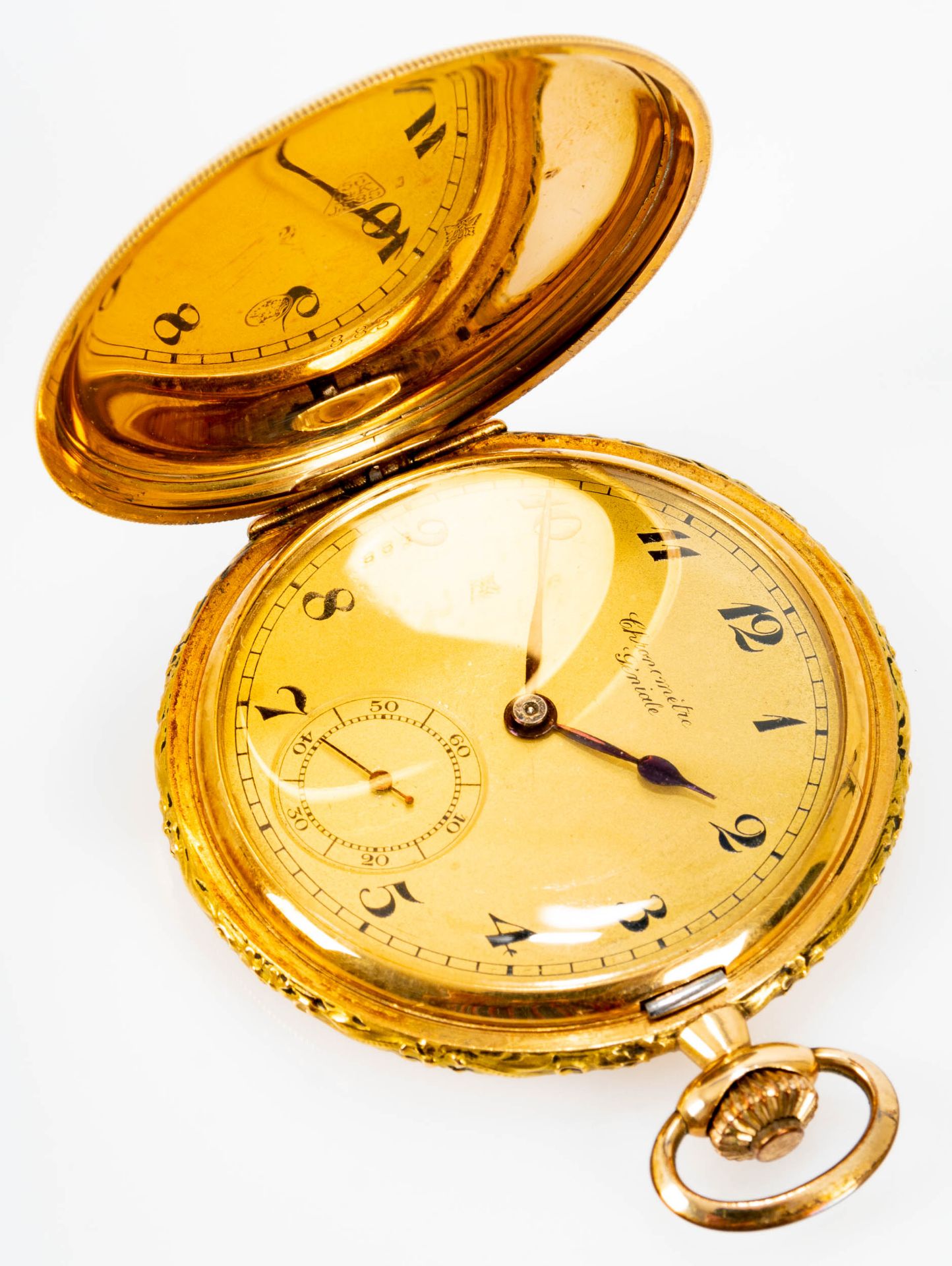 "Chronometre Geniale", goldene Herren - Sprungdeckeltaschenuhr; Ziffernblatt mit arabischen Zahlen, - Bild 2 aus 9