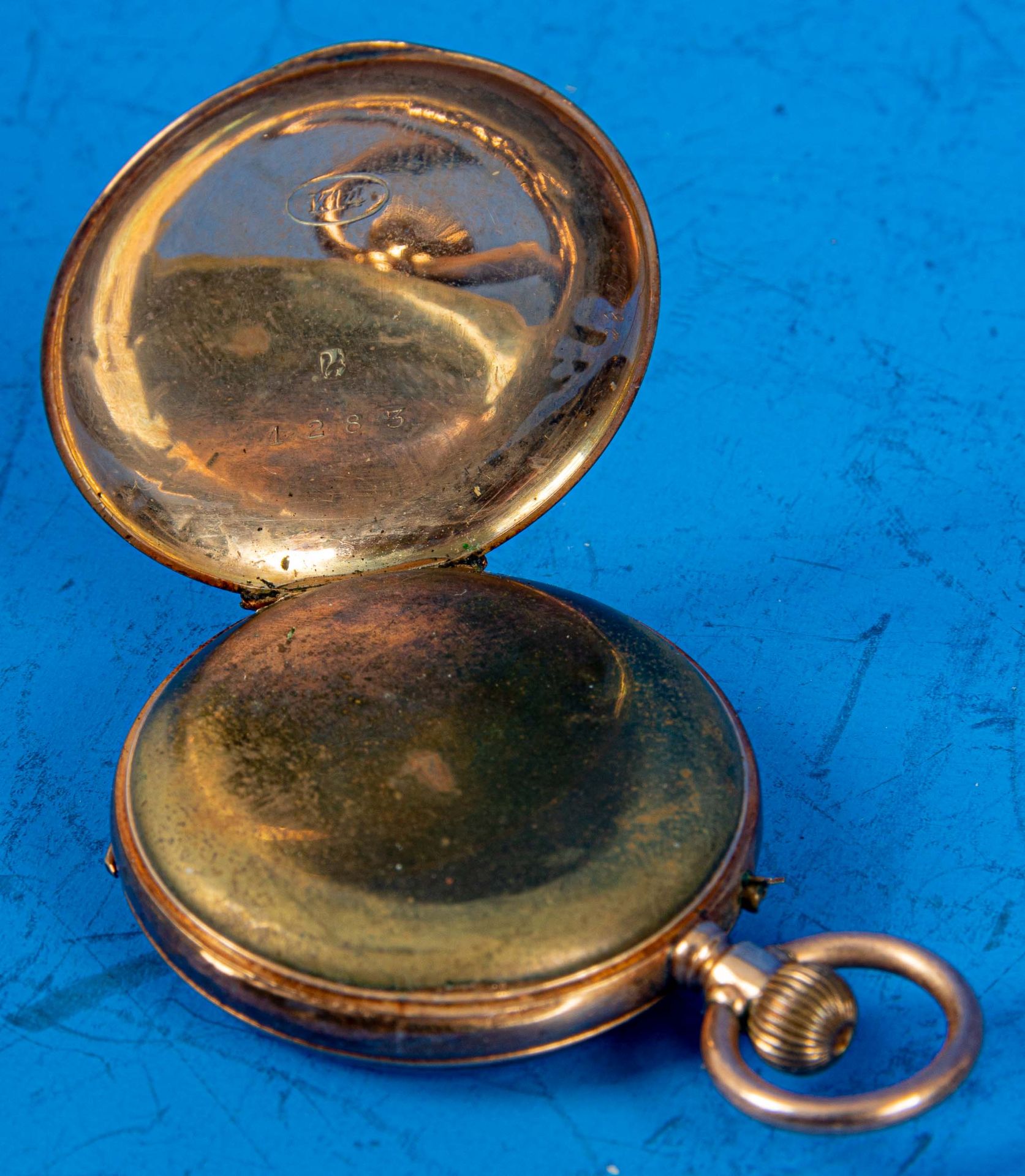 Antike 14 kt. Gelbgold Damentaschenuhr um 1880/ 1900, ca. 32 mm Gehäusedurchmesser, vergoldeter Sta - Bild 6 aus 9