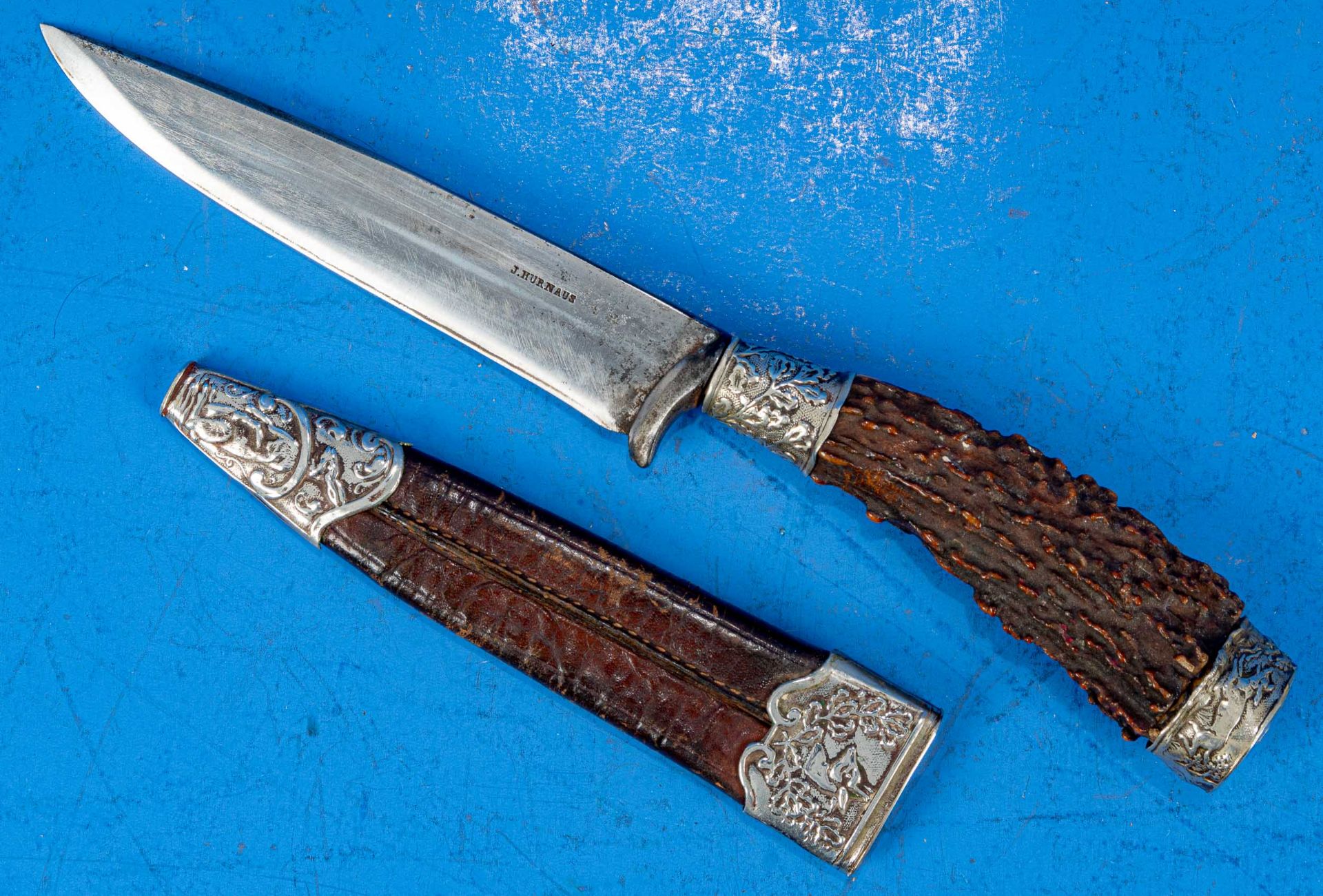 3tlg. Konvolut "Jagdliches", bestehend aus 2 kleinen Messern, Hirschhorngriffe in metallbeschlagene - Bild 4 aus 9
