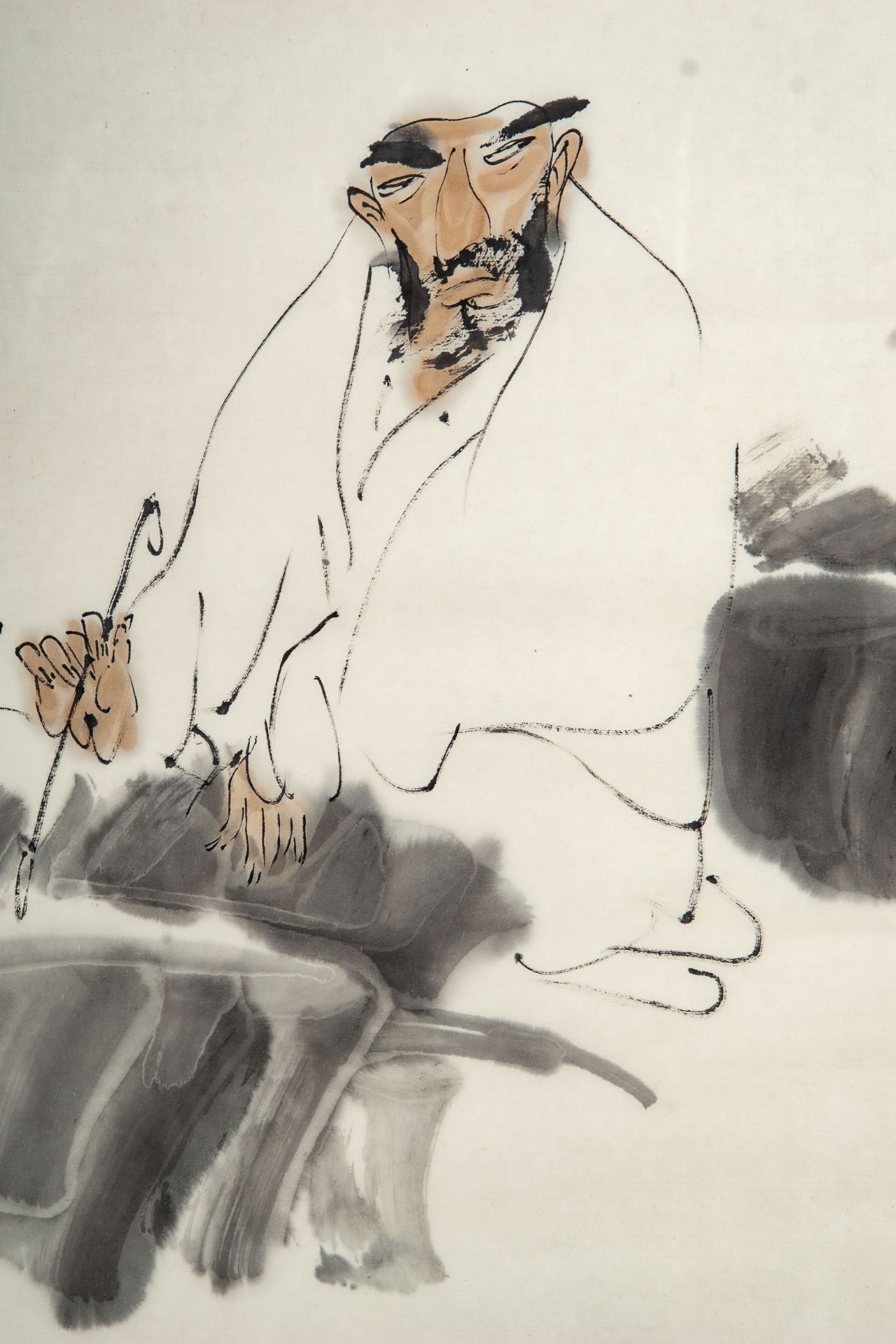 "Der Kalligraph", ostasiatische Tuschmalerei auf Papier, wohl China Ende 20. Jhdt., am linken Bildr - Bild 4 aus 9