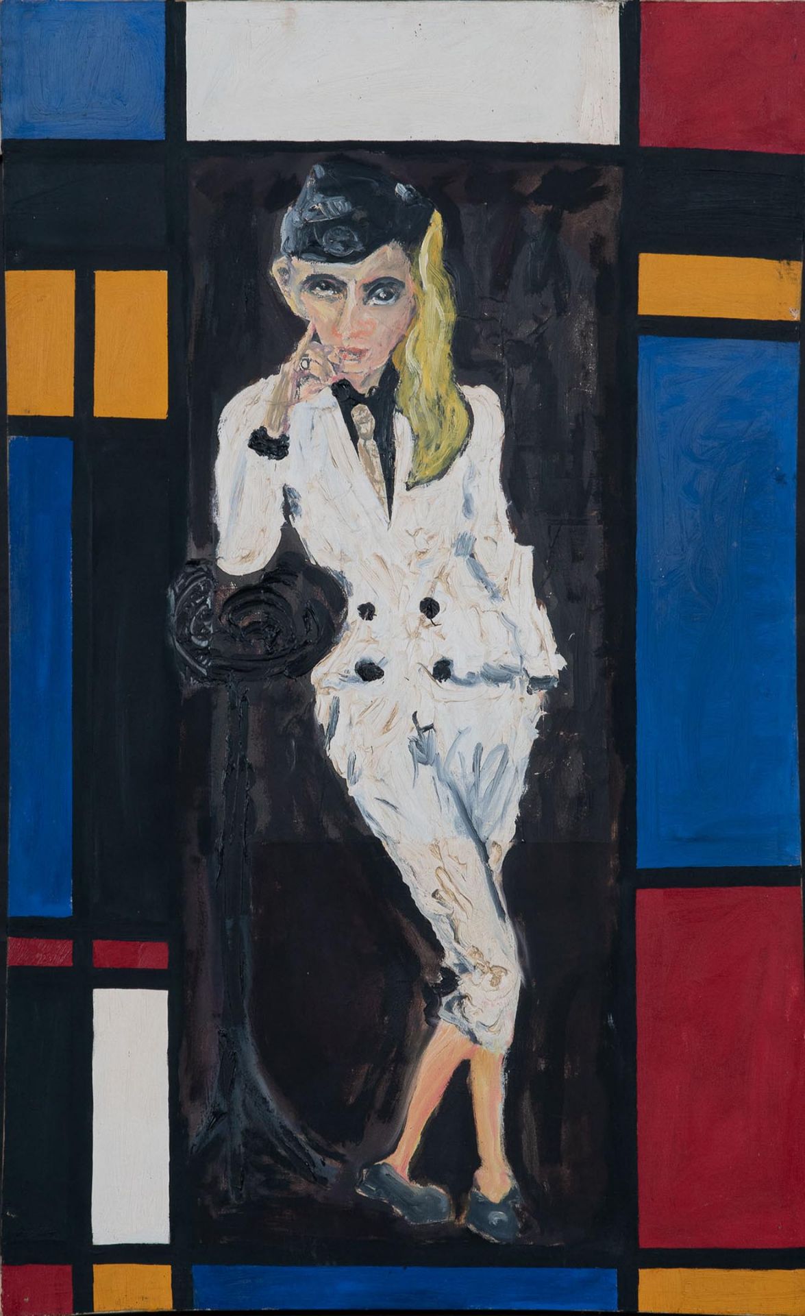 "Blondine im weißen Kostüm", Gemälde Öl auf Leinwand, ca. 122 x 75 cm, rückseitig vom Künstler hand