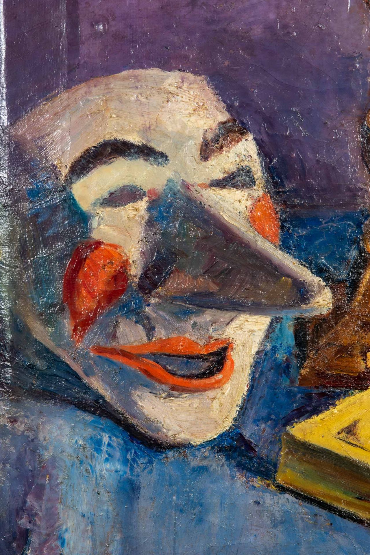 "Stilleben mit Masken"  Gemälde Öl auf Leinwand, ca. 57 x 51,5 cm, unsignierte akademische Malerei  - Bild 4 aus 10