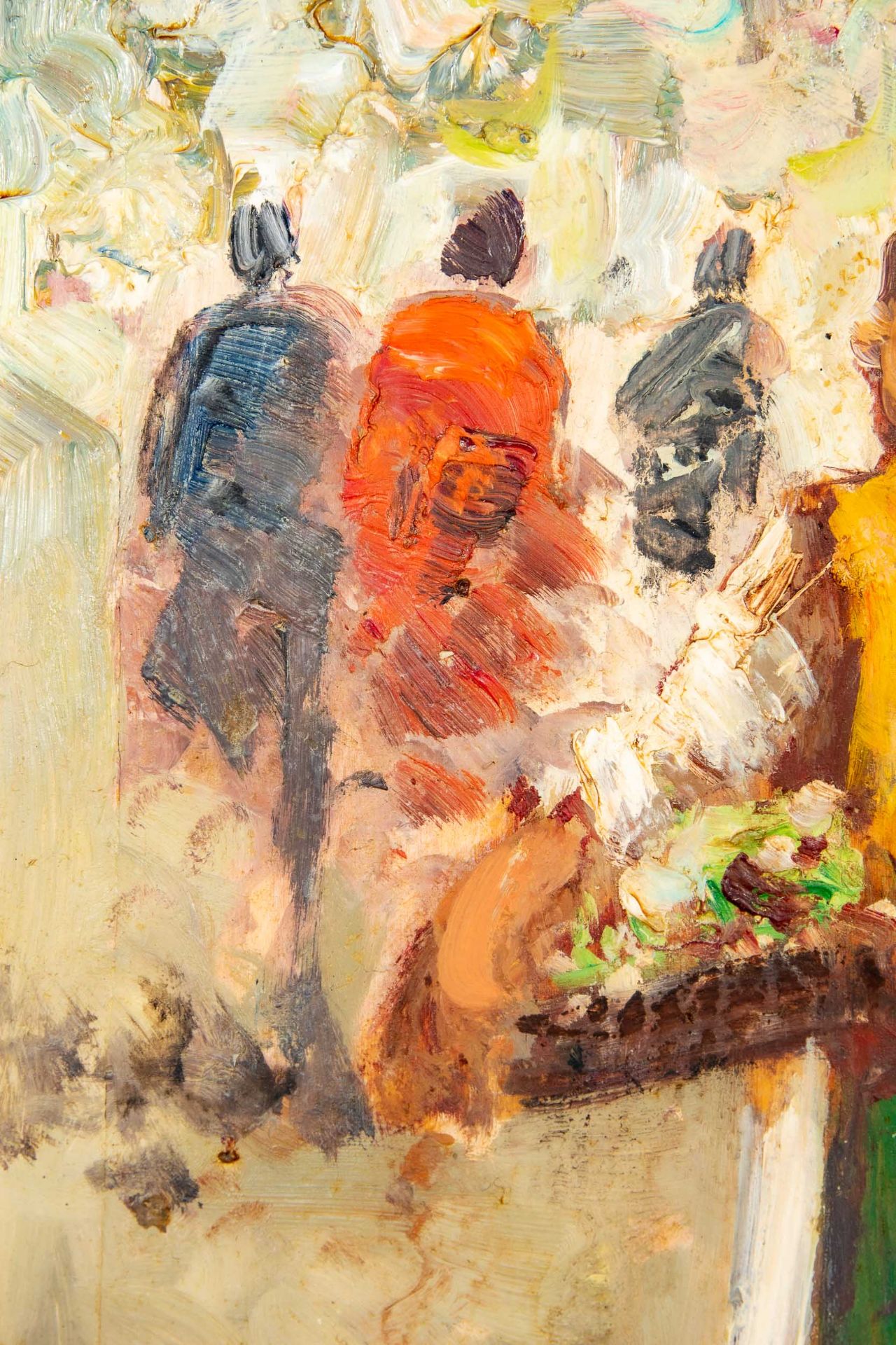 "Auf dem Markt", spazierende Italienerinnen, Gemälde Öl auf Schichtholzplatte, ca. 24 x 30 cm; rück - Image 5 of 10