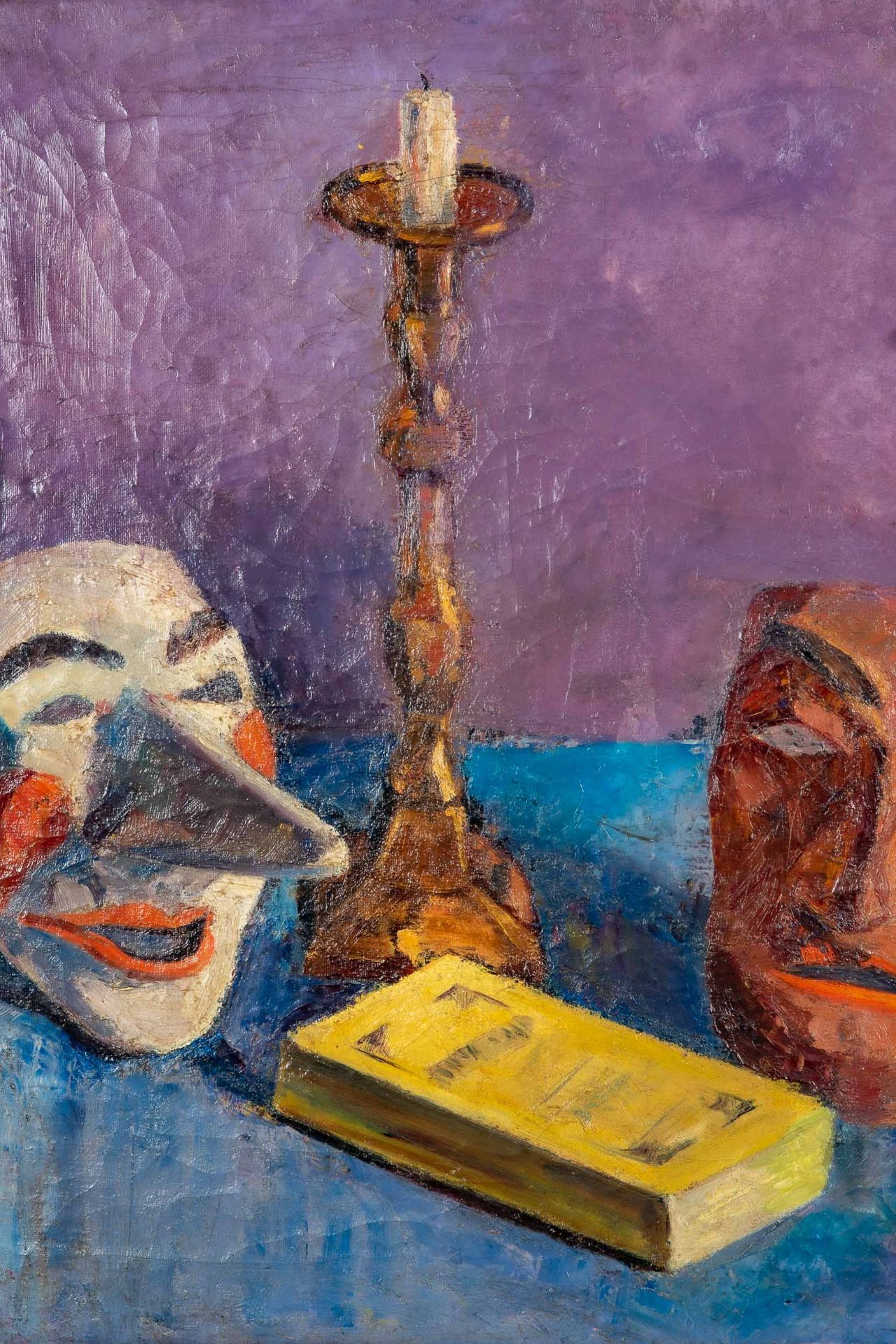 "Stilleben mit Masken"  Gemälde Öl auf Leinwand, ca. 57 x 51,5 cm, unsignierte akademische Malerei  - Bild 3 aus 10