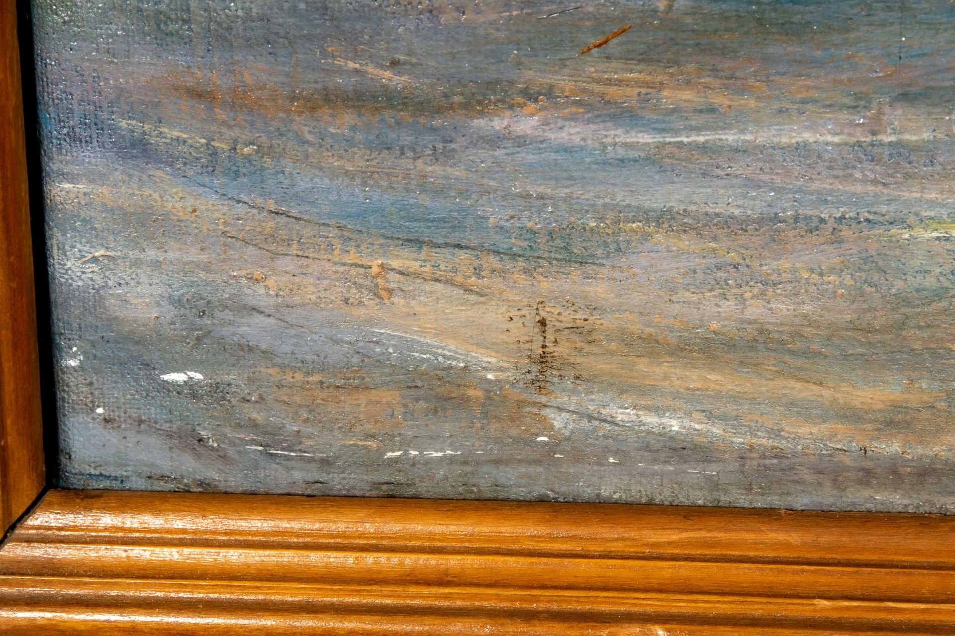 "Hafeneinfahrt bei Sturm" - großformatiges Gemälde, Öl auf Leinwand, ca. 110 x 132 cm, in orig., sc - Image 10 of 13
