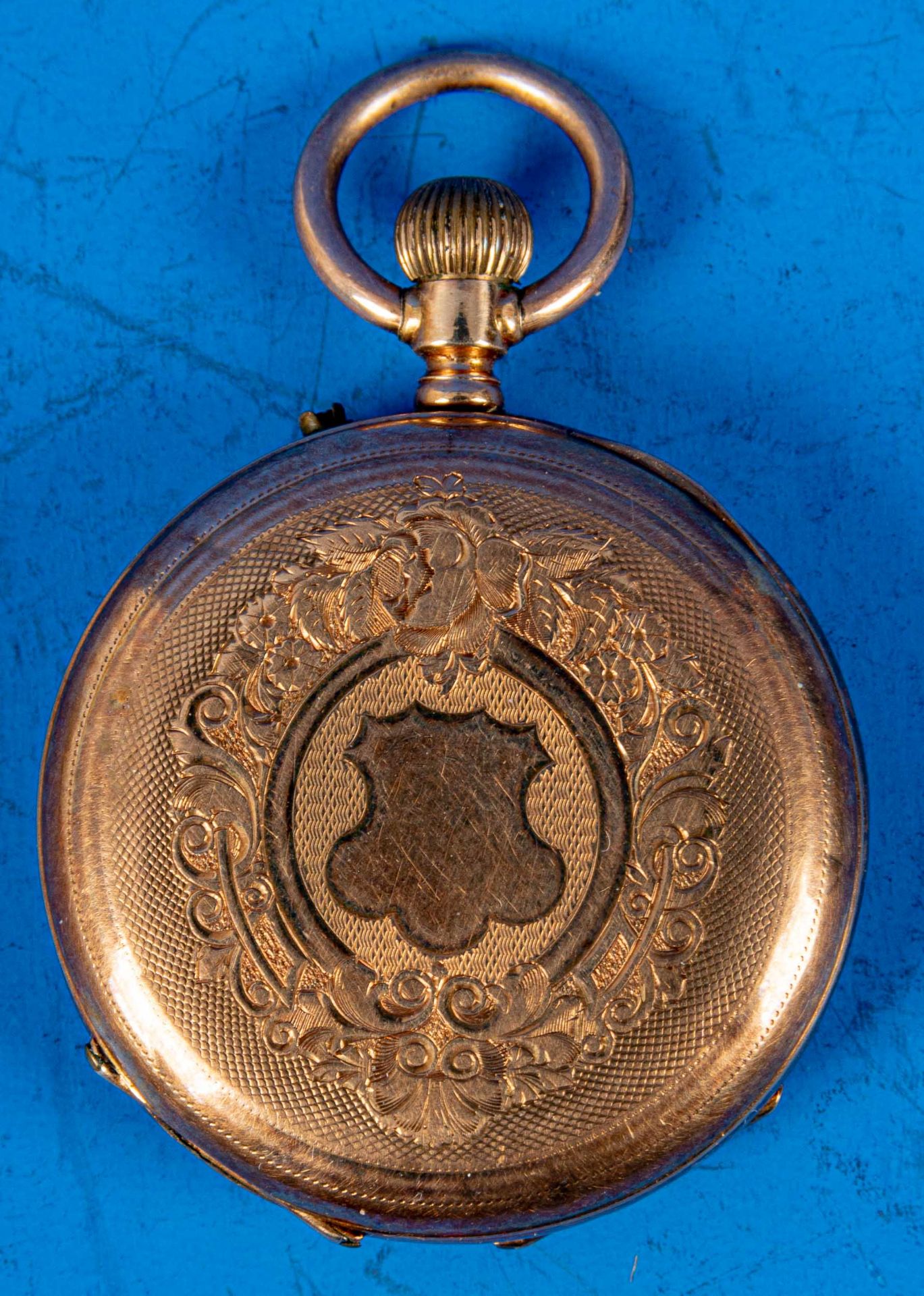 Antike 14 kt. Gelbgold Damentaschenuhr um 1880/ 1900, ca. 32 mm Gehäusedurchmesser, vergoldeter Sta - Bild 5 aus 9