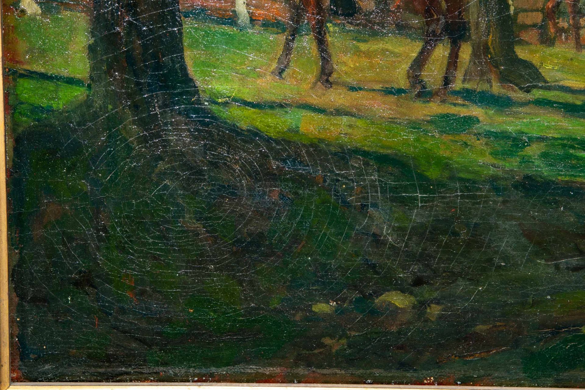 "Preußische Kavallerie in sommerlichem Wald" - Gemälde, Öl auf Leinwand, ca. 43 x 62 cm, unten rech - Bild 8 aus 10