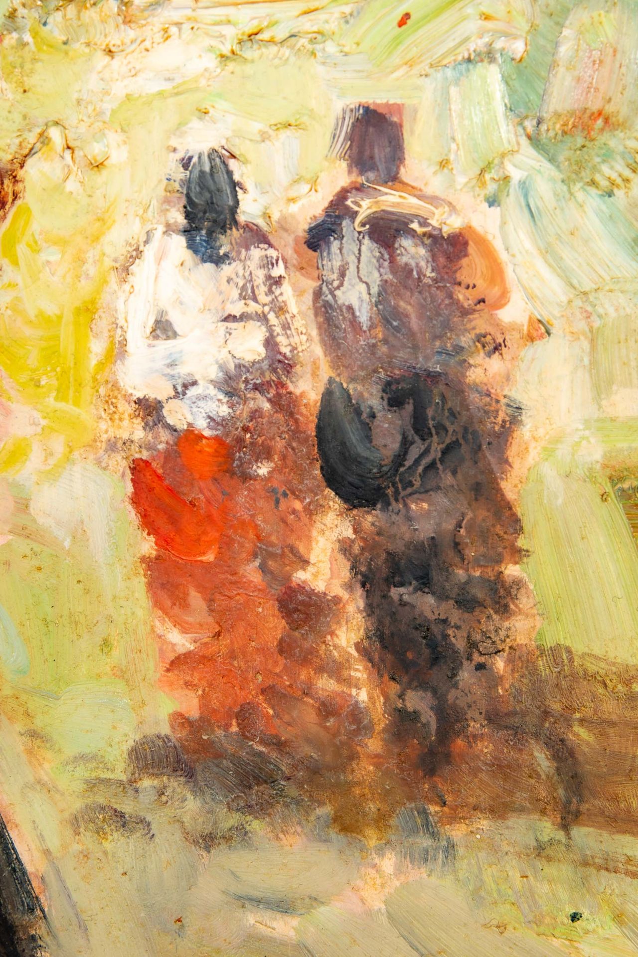 "Auf dem Markt", spazierende Italienerinnen, Gemälde Öl auf Schichtholzplatte, ca. 24 x 30 cm; rück - Image 6 of 10