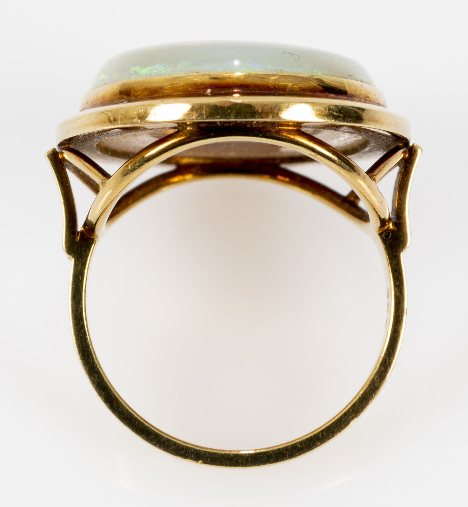 Großer Opal-Ring, 14 k Gelbgoldfassung, der Ringkopf mit eingefasstem ca. 18 x 22 mm großen Opal-Ca - Bild 5 aus 7