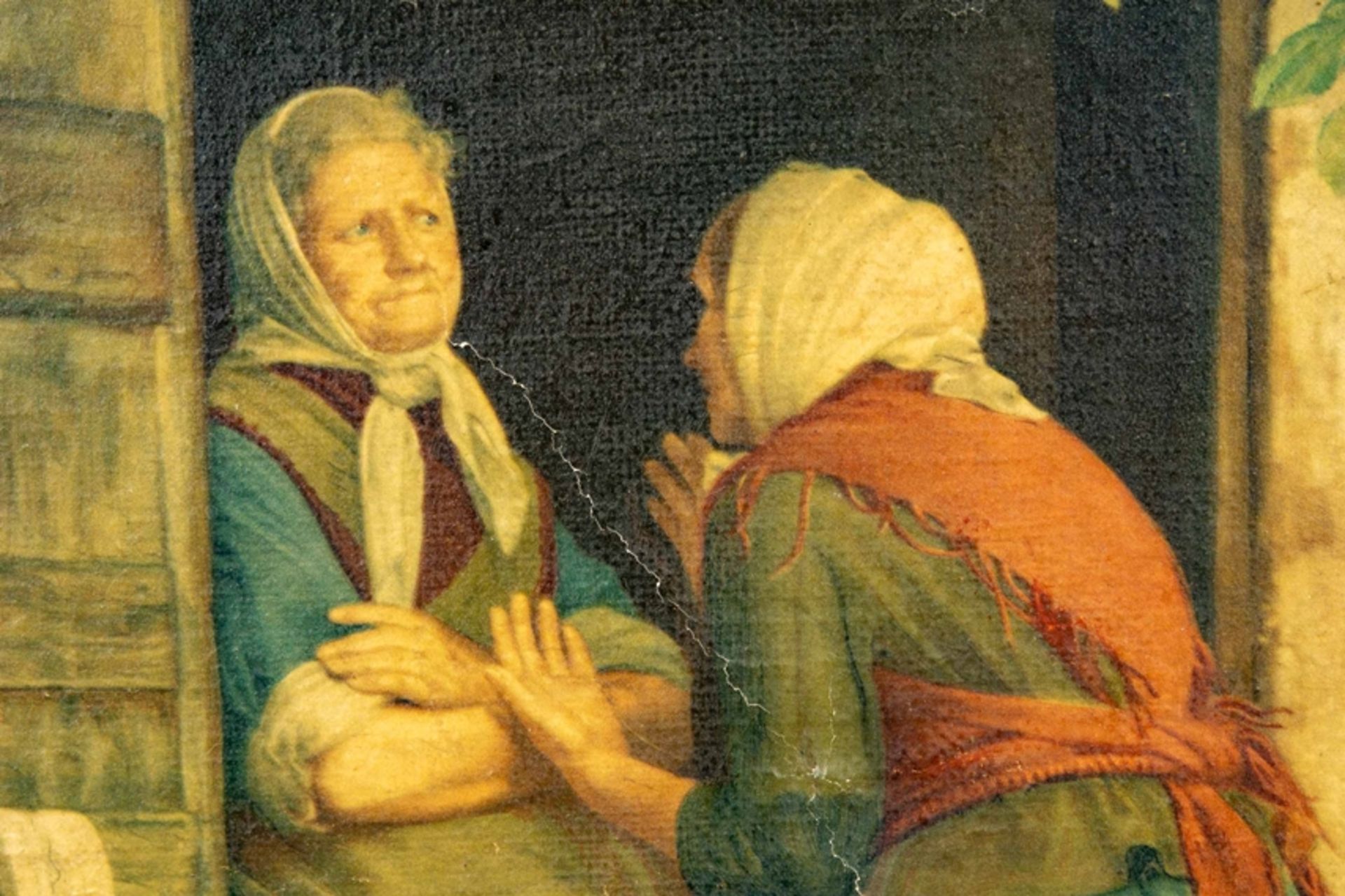 "Tratschende Bäuerinnen", Gemälde Öl auf Leinwand, unten rechts sign. & dat.: Carl Block 1875 = Car - Bild 5 aus 10