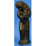 "Mönch mit Taube", bräunlich patinierte, stehende Bronzefigur des Bildhauers Heinz Bentele ( 1902- 