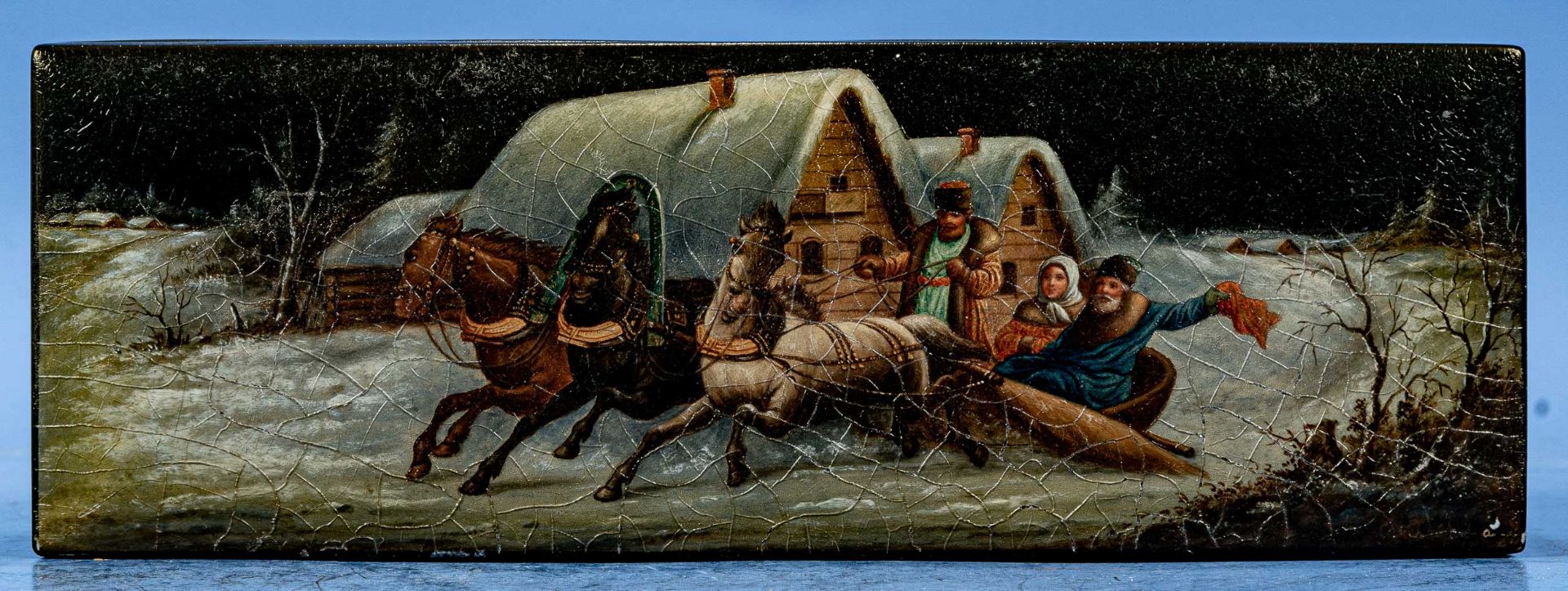 Antike russische rechteckige Deckelschatulle aus der Zeit um 1900/20. Der leicht gewölbte Deckel au - Bild 3 aus 6