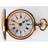 Antike, feine Damentaschenuhr an langer Uhrenkette. Rotgold 14 kt., Uhr um 1890; Durchmesser ca. 2,