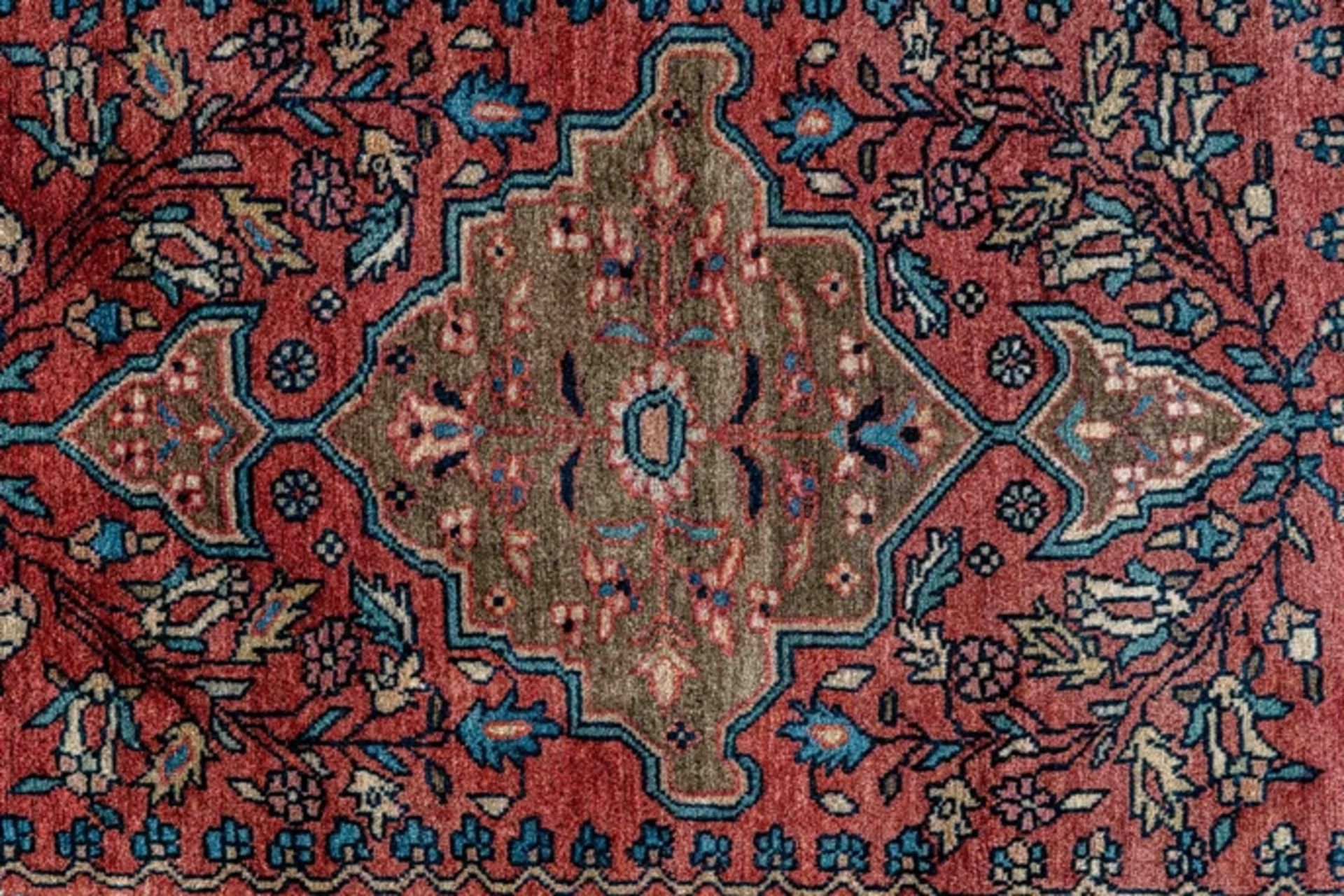Alte oder antike Keshan - Poshti Teppichbrücke, ca. 54 x 74 cm, zentrales Medaillon auf rot-bräunli - Image 2 of 6