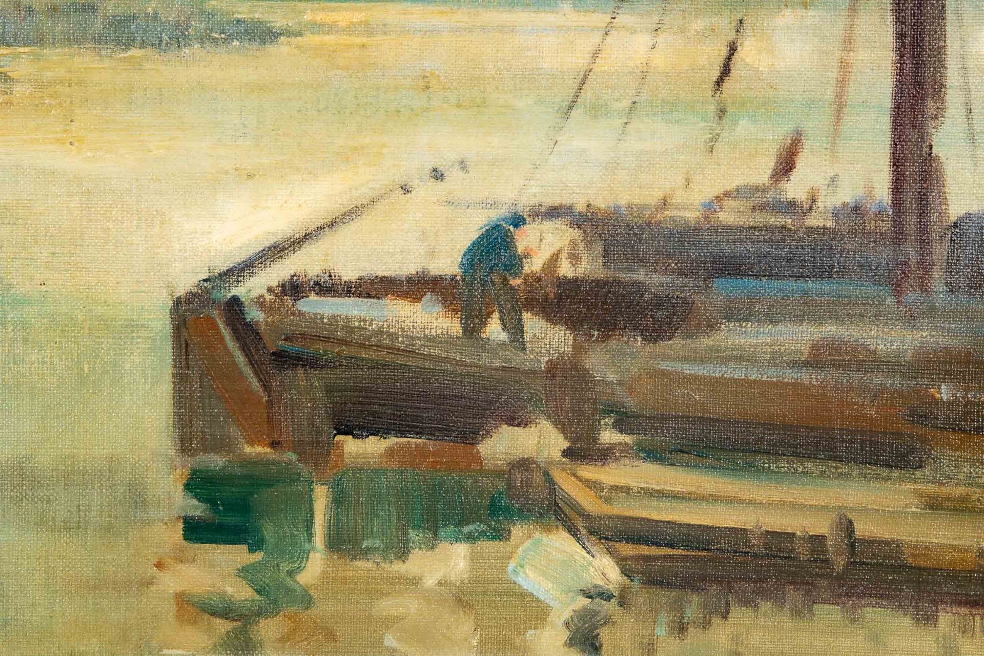 "Segelboote im Hafen vor städtischer Kulisse", Gemälde Öl auf Leinwand, unten rechts sign.: Otto HA - Bild 6 aus 10