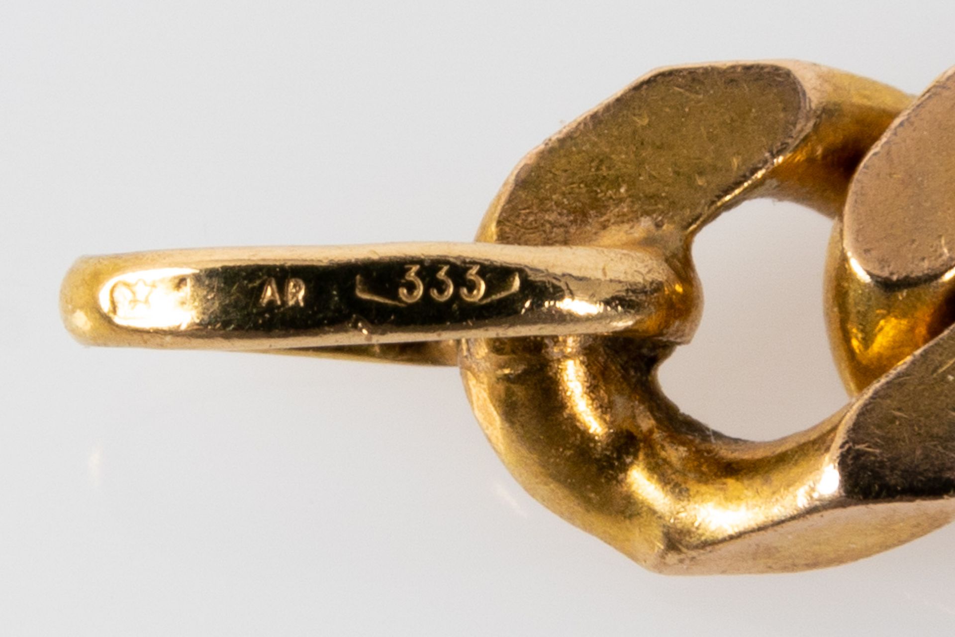 Gliederhalskette, sogen. "Flachpanzer" Dekor, 333er Gelbgold; Länge ca. 56 cm, Karabinerverschluss, - Image 5 of 5