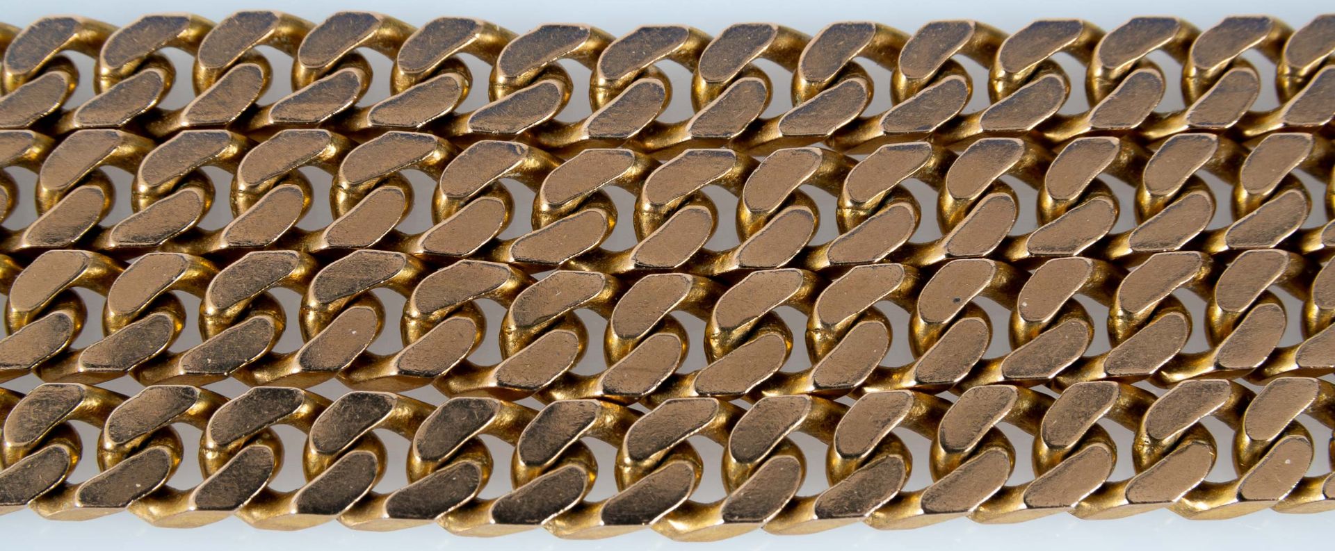 Gliederhalskette, sogen. "Flachpanzer" Dekor, 333er Gelbgold; Länge ca. 56 cm, Karabinerverschluss, - Image 3 of 5