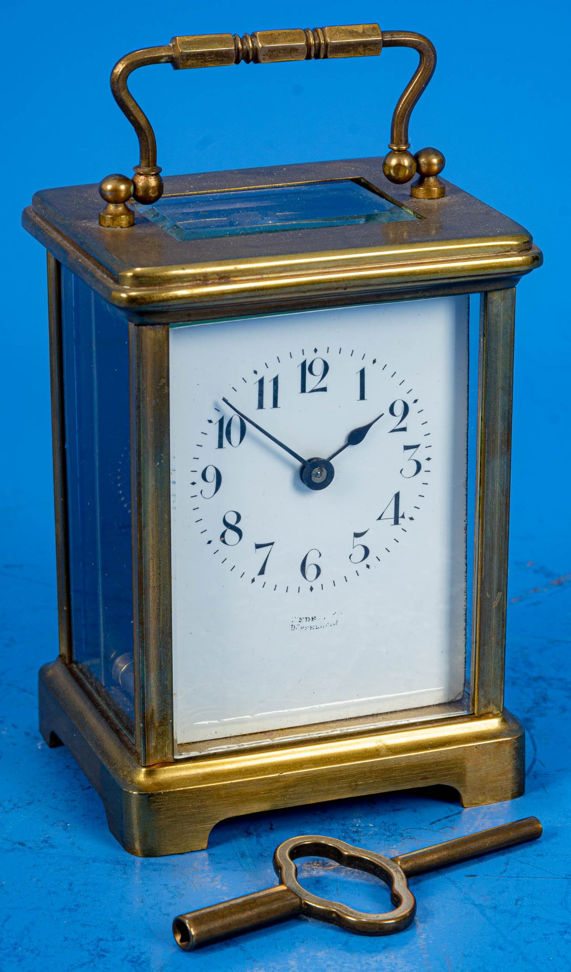 Antike französische Reiseuhr, sogen. "Carriage Clock", rundum verglastes Messinggehäuse, arabische  - Bild 2 aus 10