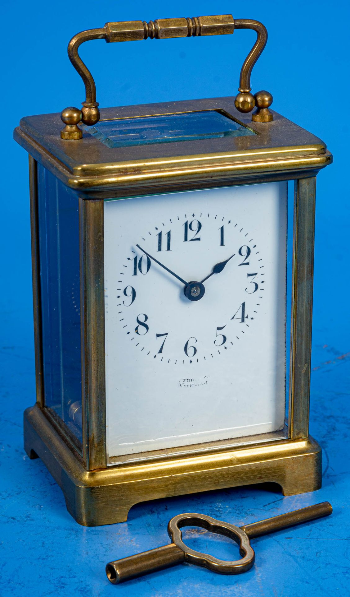 Antike französische Reiseuhr, sogen. "Carriage Clock", rundum verglastes Messinggehäuse, arabische - Image 2 of 10