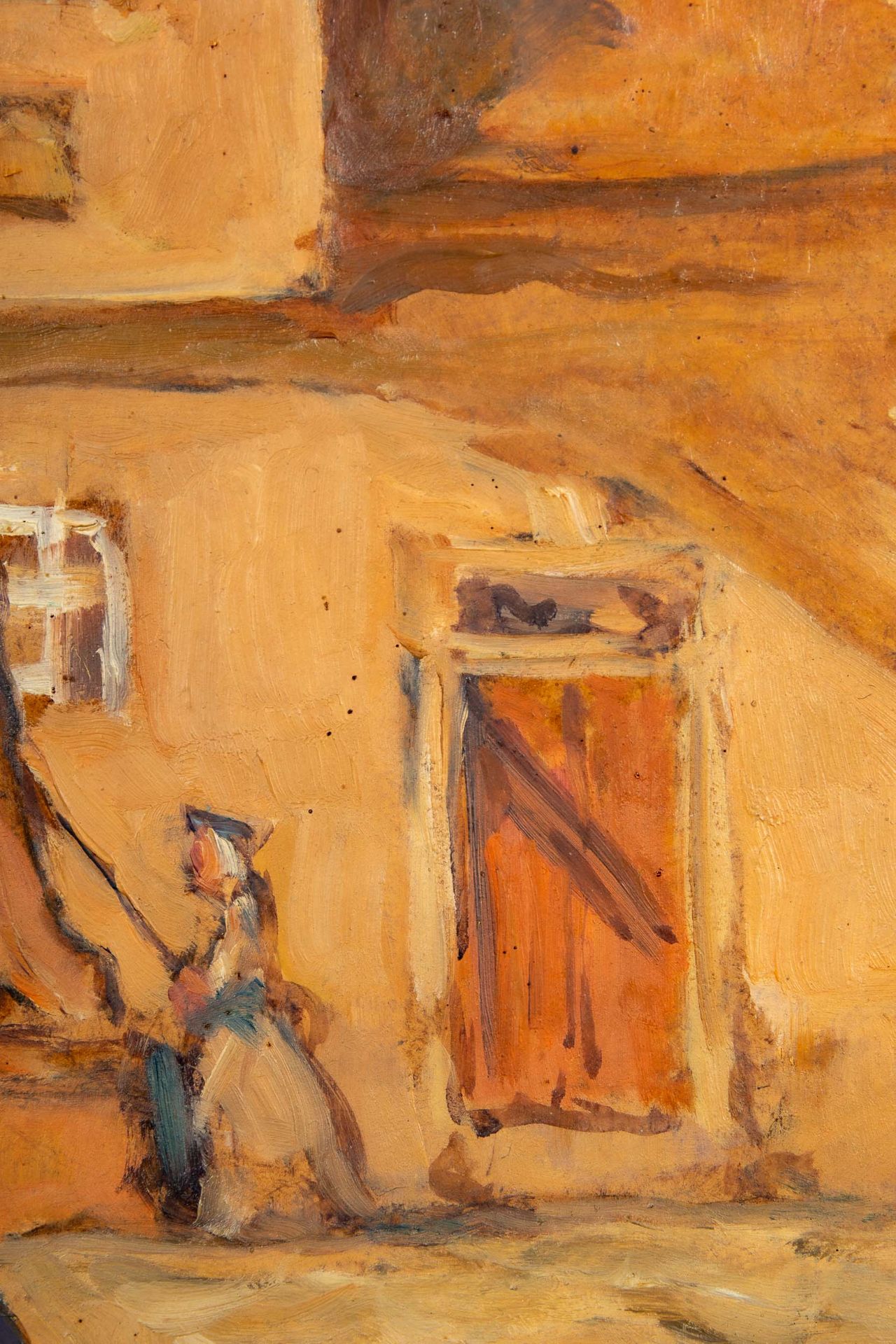 "Sommerliche Stadtkulisse mit Einspänner", Gemälde Öl auf Leinwand; Bildmaß ca. 70 x 60 cm; schönes - Bild 6 aus 12