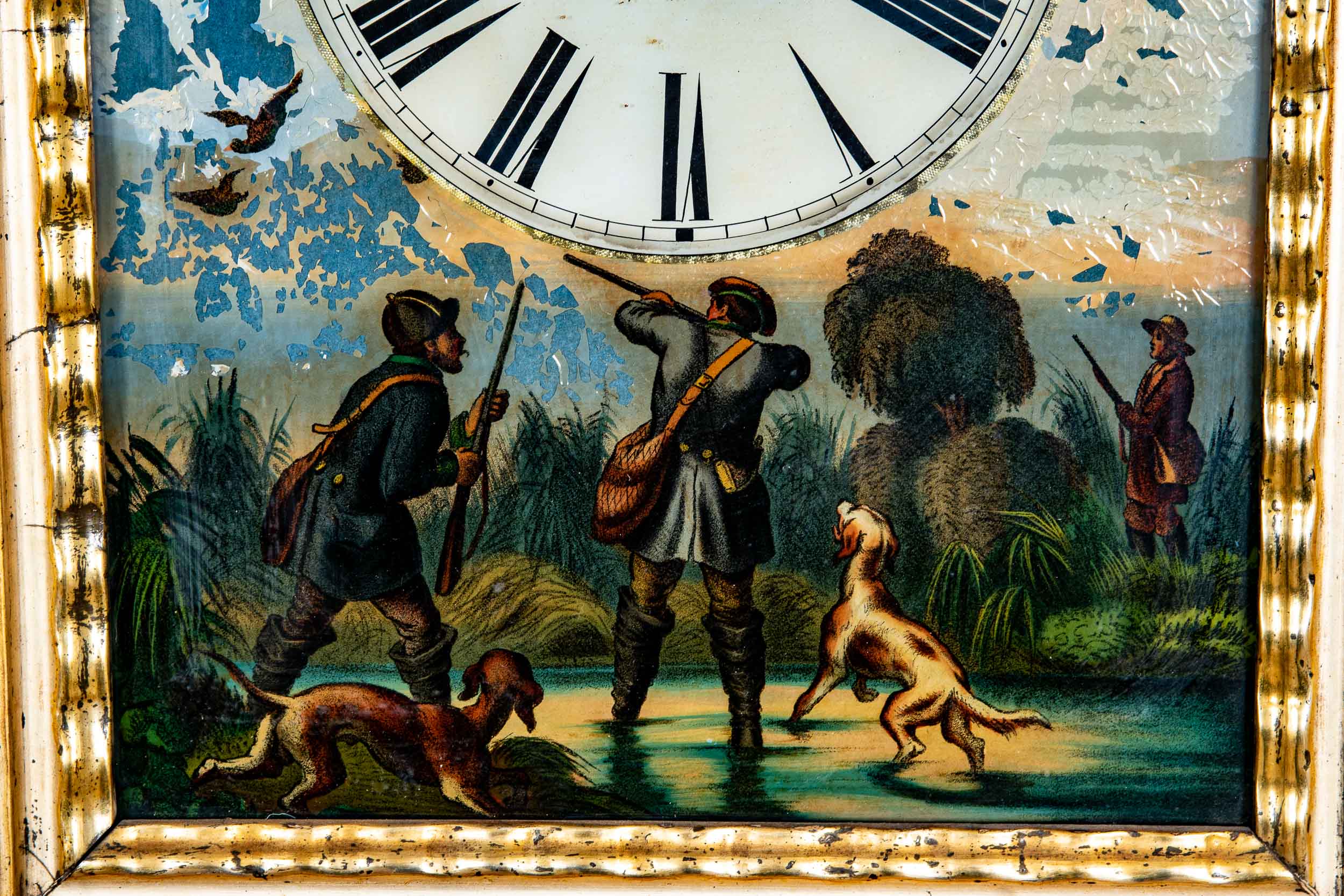 Antike Wanduhr mit "Gänsejagdszene"; Historismus um 1900; ungeprüftes, mechanisches Uhrwerk mit Sch - Image 2 of 10