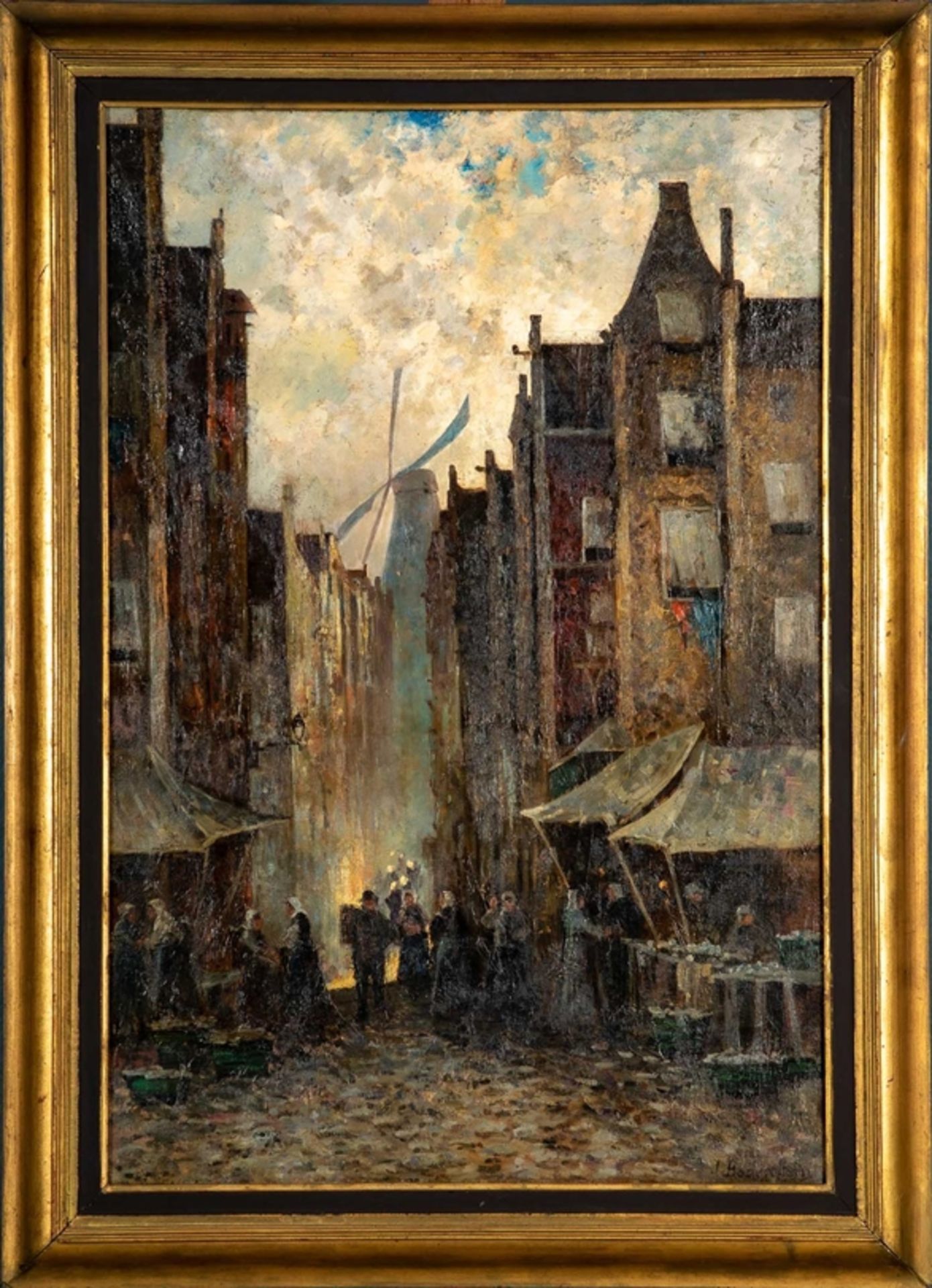 "Holländisches Markttreiben", Gemälde Öl auf Leinwand, unten rechts signiert: "J. Bodenstein" = Max