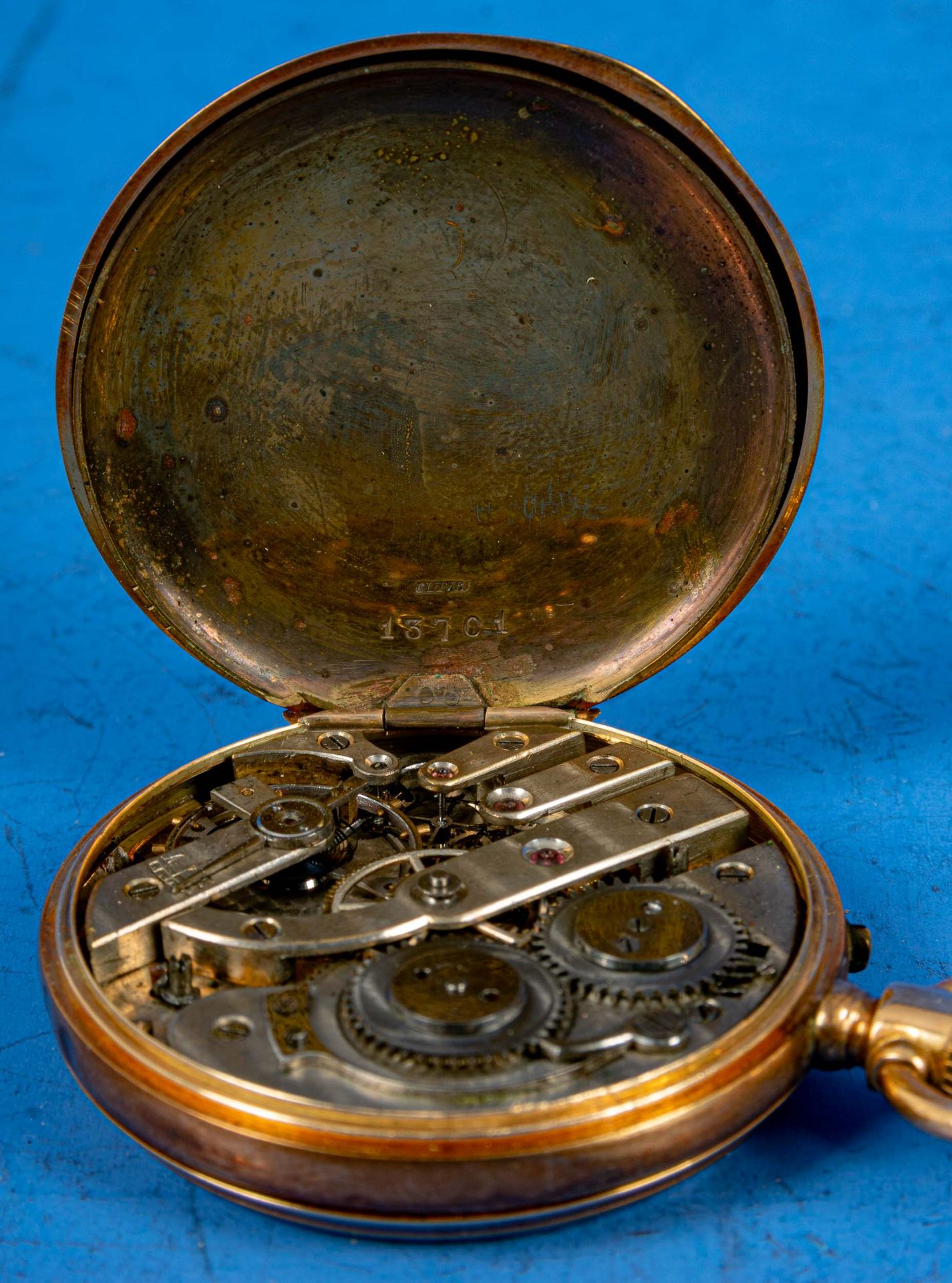 Antike Sprungdeckeltaschenuhr um 1900, vergoldeter Staubdeckel, Glas defekt, Werk ungeprüft, Gehäus - Bild 15 aus 15