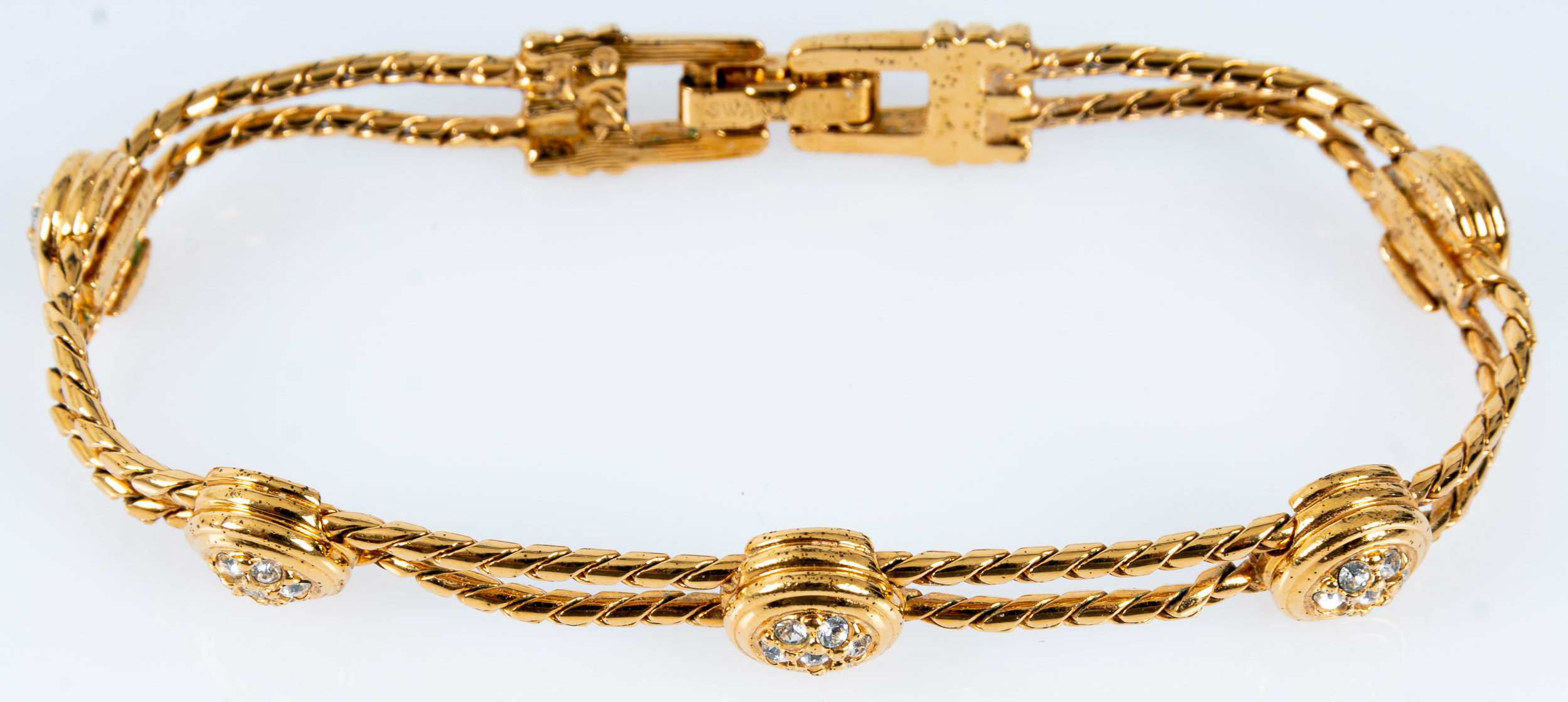 Edles "Swarovski" Armband mit Faltschließe, unedles, vergoldetes Schmuckstück/ Armkette; Länge ca. - Image 2 of 6