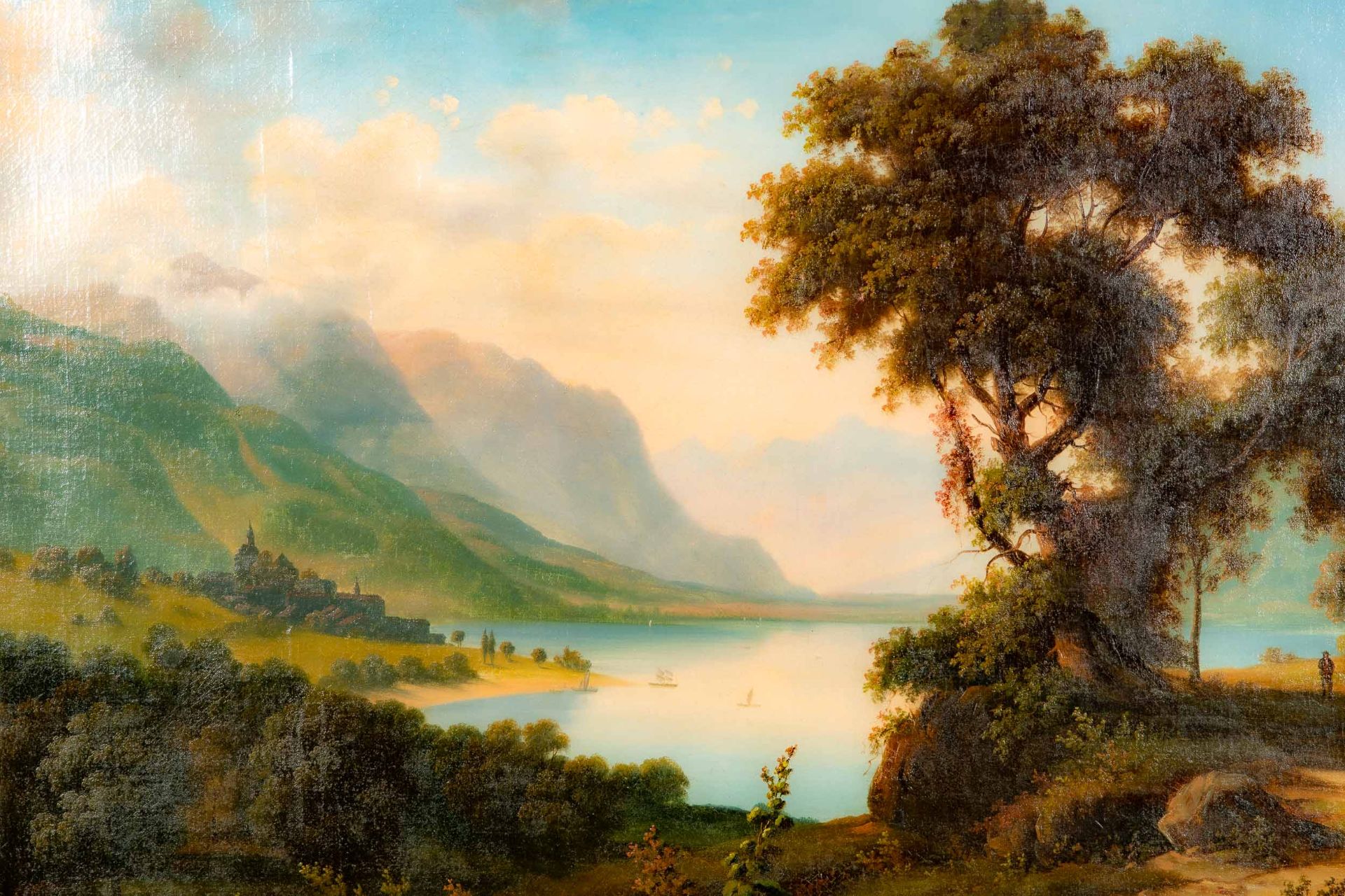 "Spätromantische Voralpenlandschaft", 19. Jhdt., Gemälde Öl auf Leinwand, ca. 67 x 91 cm. Unsignier - Bild 3 aus 11