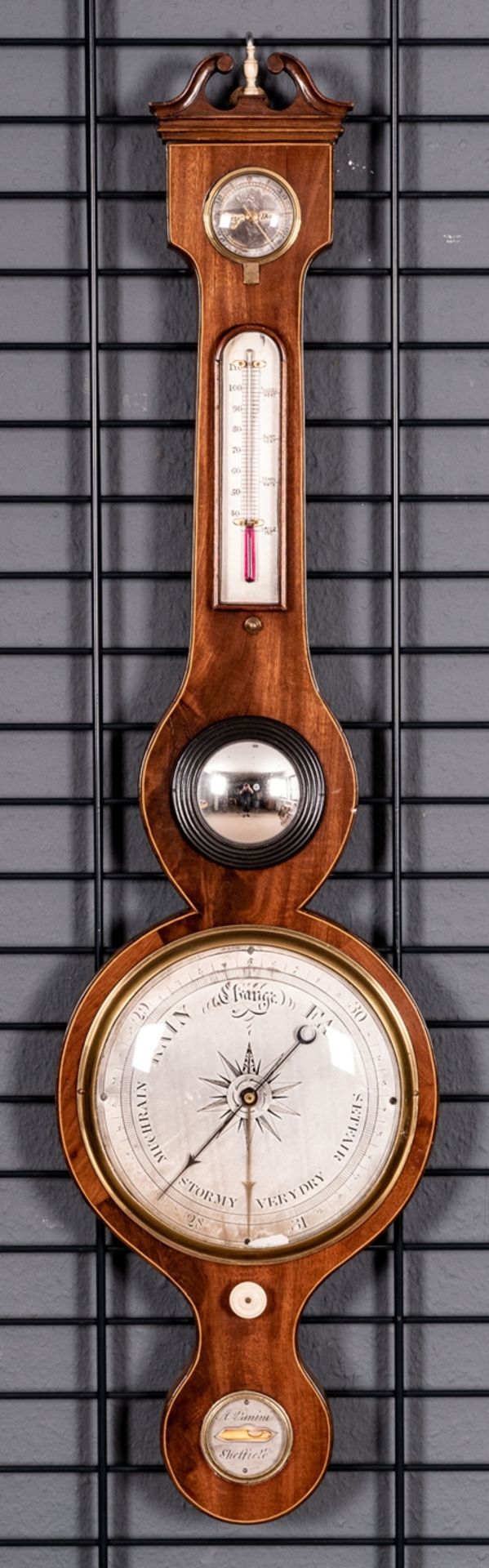 Antikes englisches Barometer mit Wetterstation des A. Vanini Sheffield, aufwändig mit Mahagoni furn