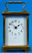 Antike französische Reiseuhr, sogen. "Carriage Clock", rundum verglastes Messinggehäuse, arabische