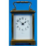 Antike französische Reiseuhr, sogen. "Carriage Clock", rundum verglastes Messinggehäuse, arabische 