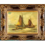 "Fischerboote", kleinformatiges Ölbild, ca. 17 x 23 cm; Öl auf Platte, spätes 20. Jhdt., unsigniert