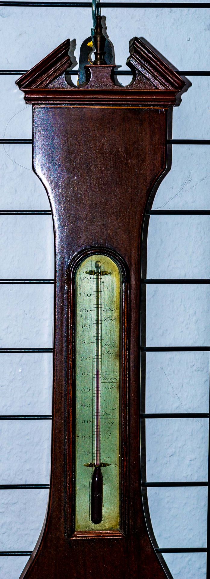 Antike Wetterstation "Ortelli & Co.", London; mahagoni-furnierter Nadelholzkorpus mit Bandintarsien - Bild 2 aus 5