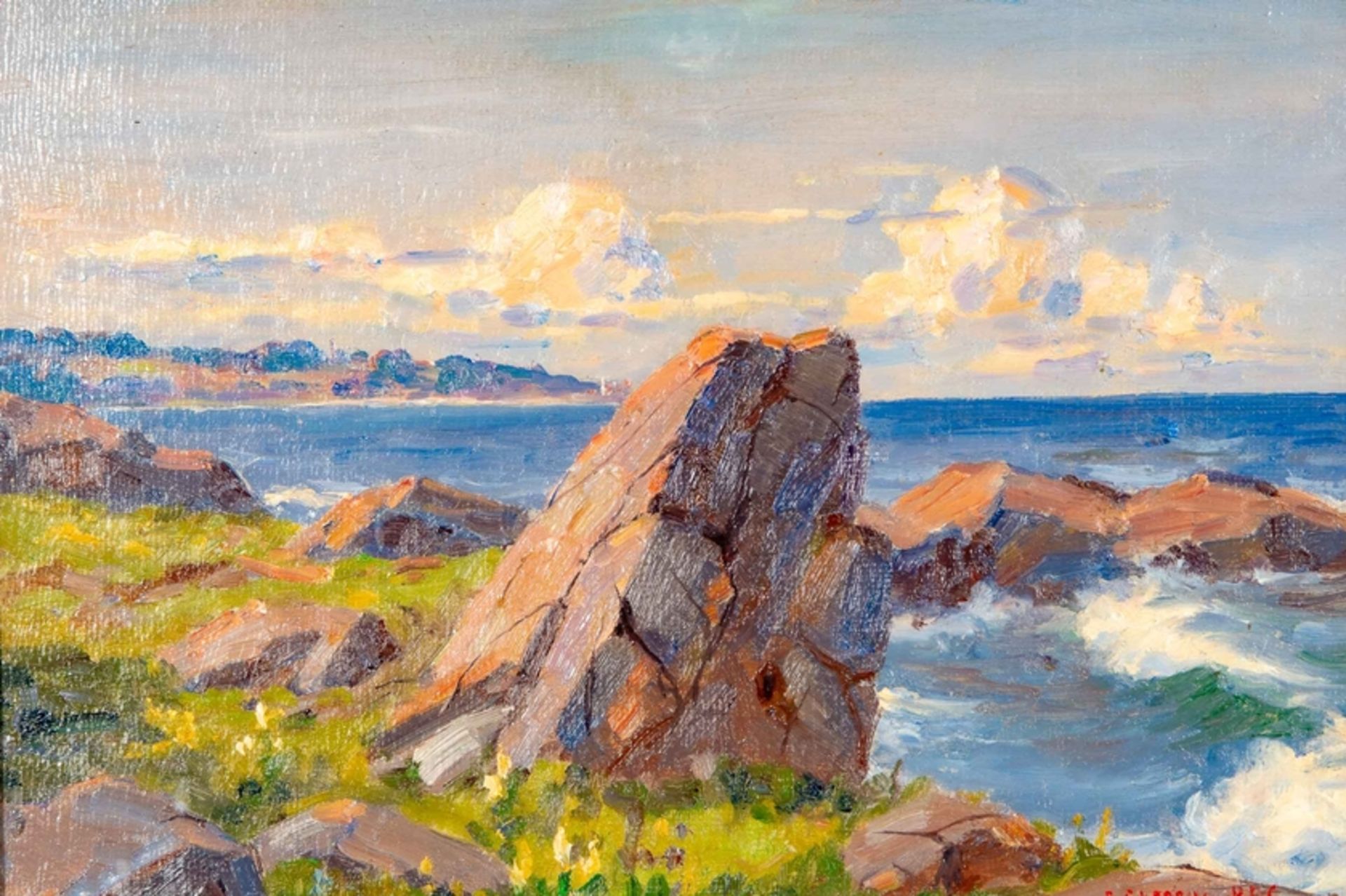 "Felsiger Küstenstreifen auf Bornholm", Gemälde Öl auf Leinwand, ca. 31 x 41 cm, unten rechts ( in  - Bild 3 aus 10