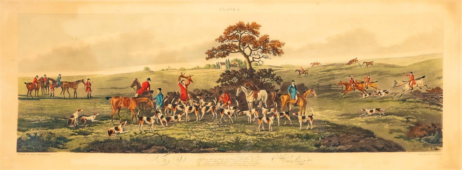 "FOX HUNTING" - hinter Glas gerahmte Farblithographie, England 19./ 20. Jhdt., Platte ca. 26 x 71, - Image 2 of 12