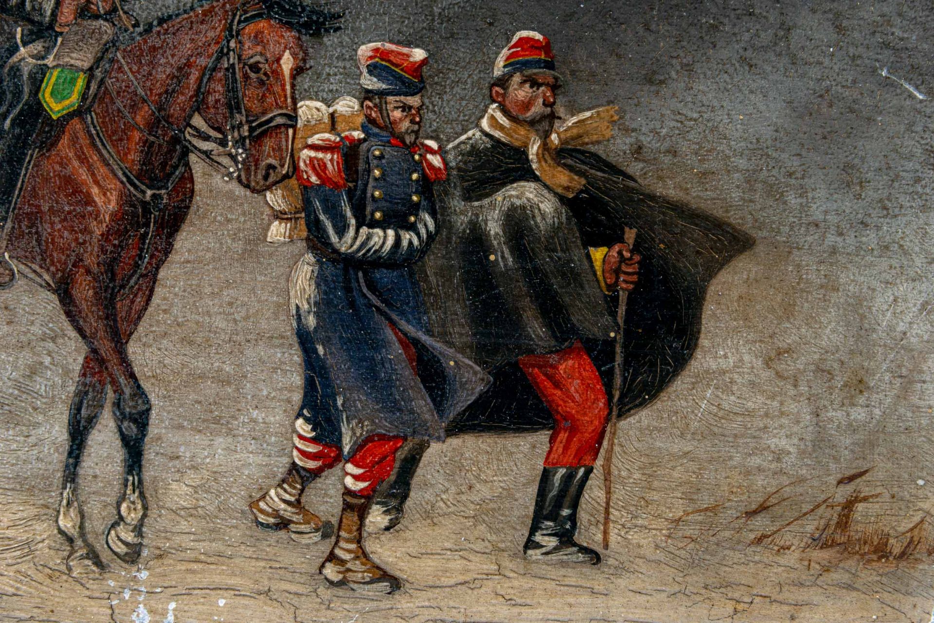 "Deutscher Kavallerist im Winter 1870 /71", 2 französische Kriegsgefangene mit sich führend. Kleinf - Image 3 of 8