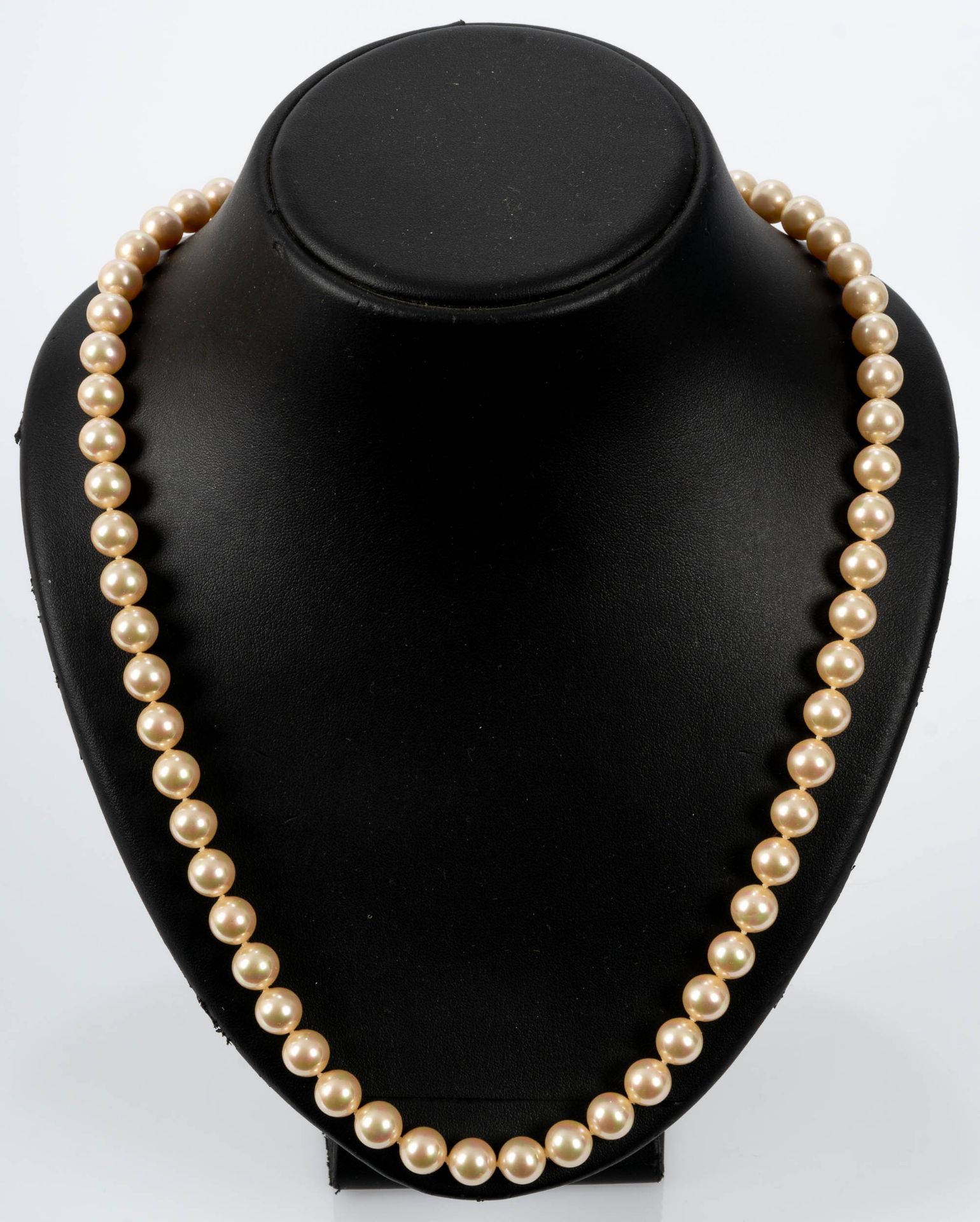 Schwere MAJORICA-Perlenkette, einzeln geknotet, Länge ca. 63 cm, champagnerfarbener Lüster, der Sic - Bild 3 aus 9