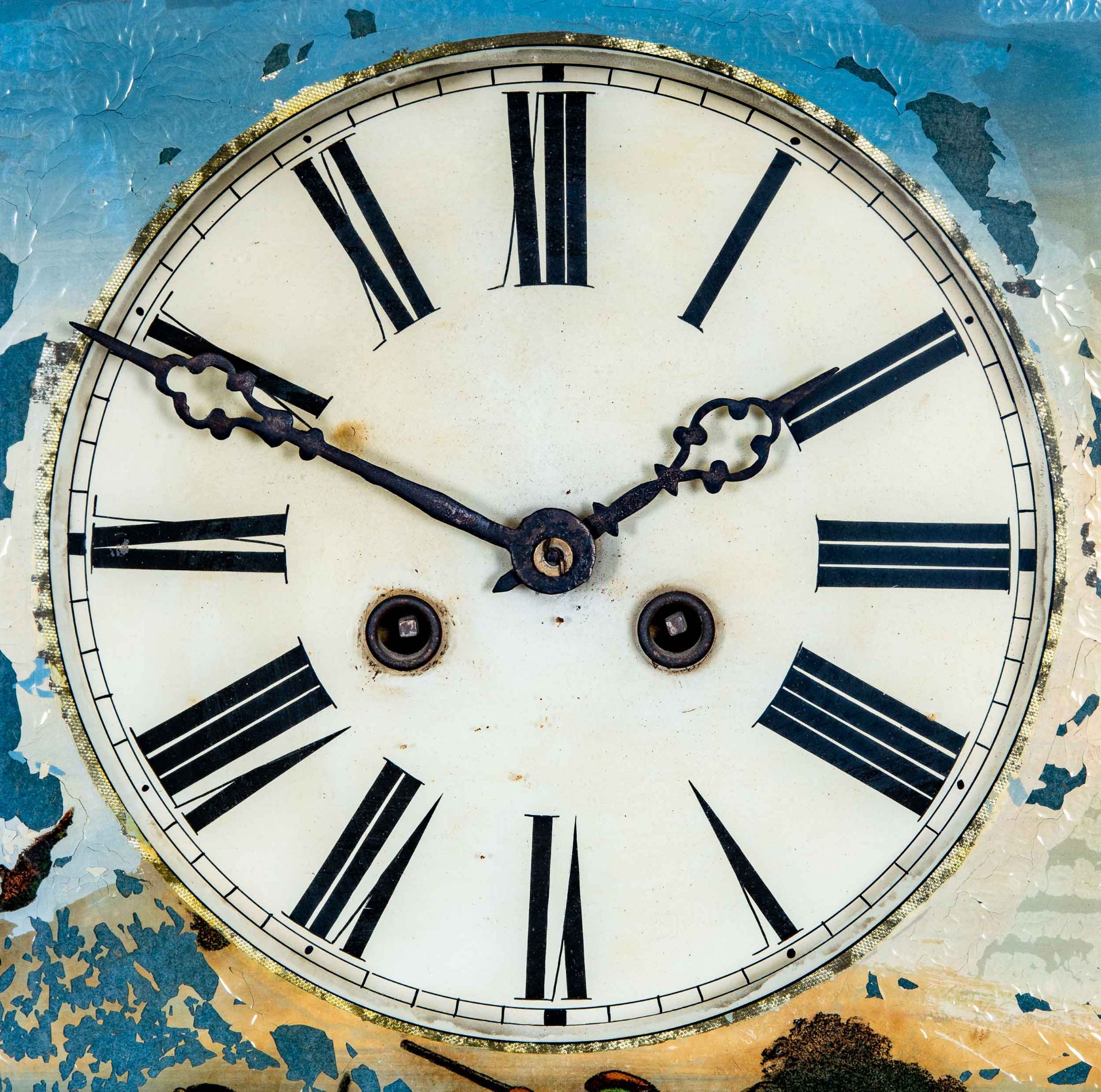 Antike Wanduhr mit "Gänsejagdszene"; Historismus um 1900; ungeprüftes, mechanisches Uhrwerk mit Sch - Bild 3 aus 10