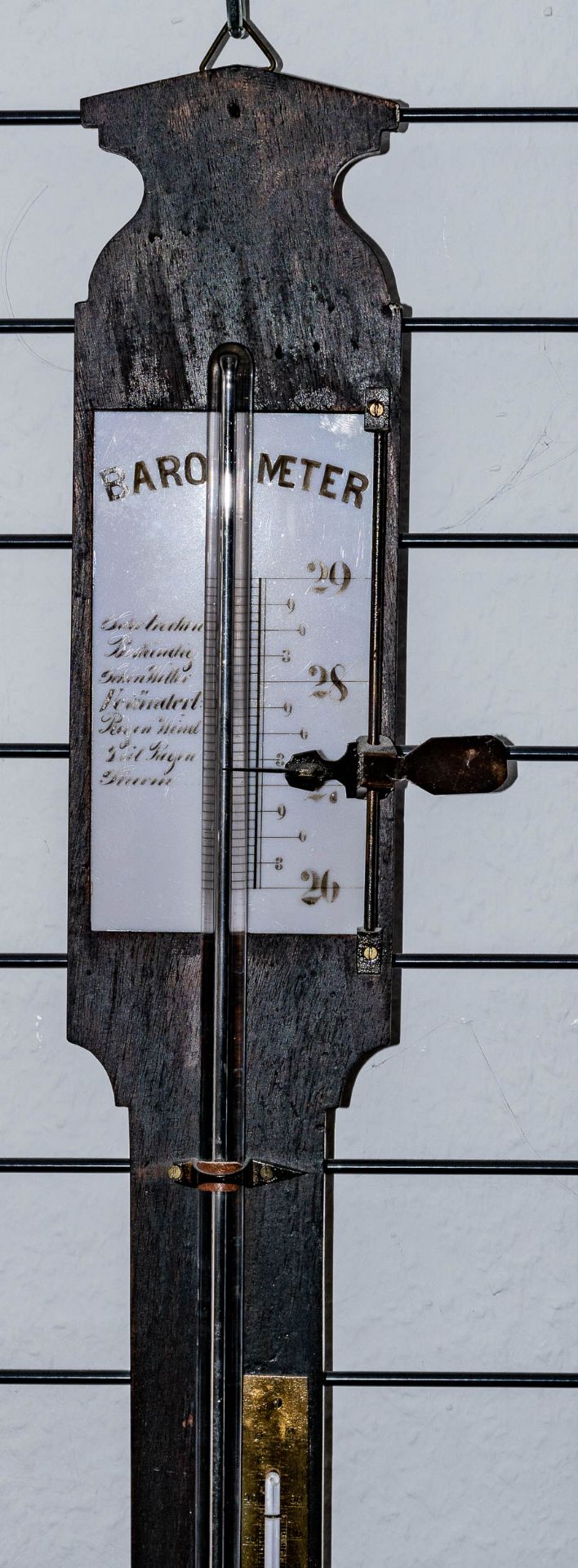 Antikes Stab-Barometer, deutsch um 1900/20, dunkel gebeiztes Eichenholz mit Barometer und Thermomet - Bild 2 aus 5