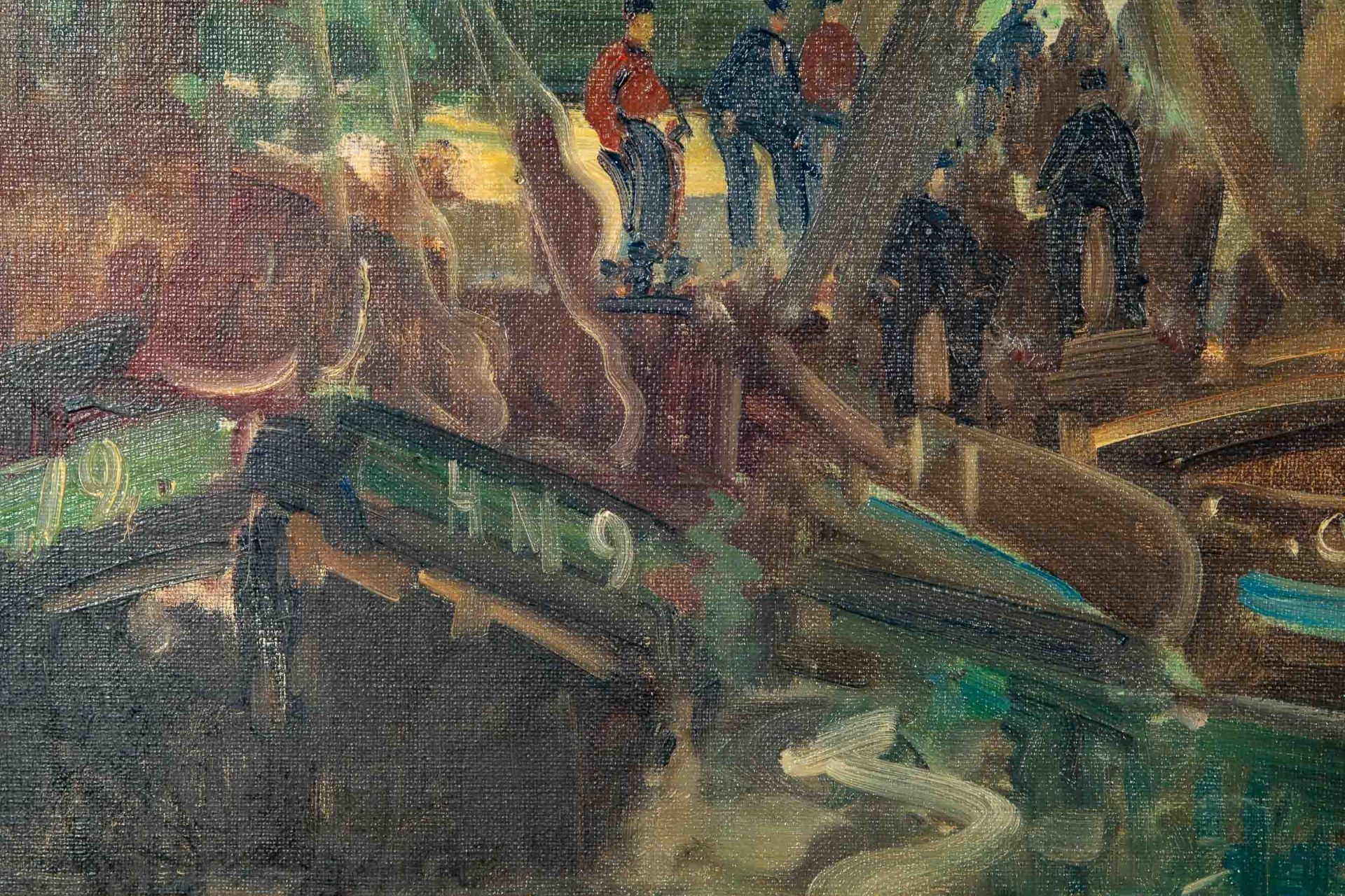 "Segelboote im Hafen vor städtischer Kulisse", Gemälde Öl auf Leinwand, unten rechts sign.: Otto HA - Bild 8 aus 10
