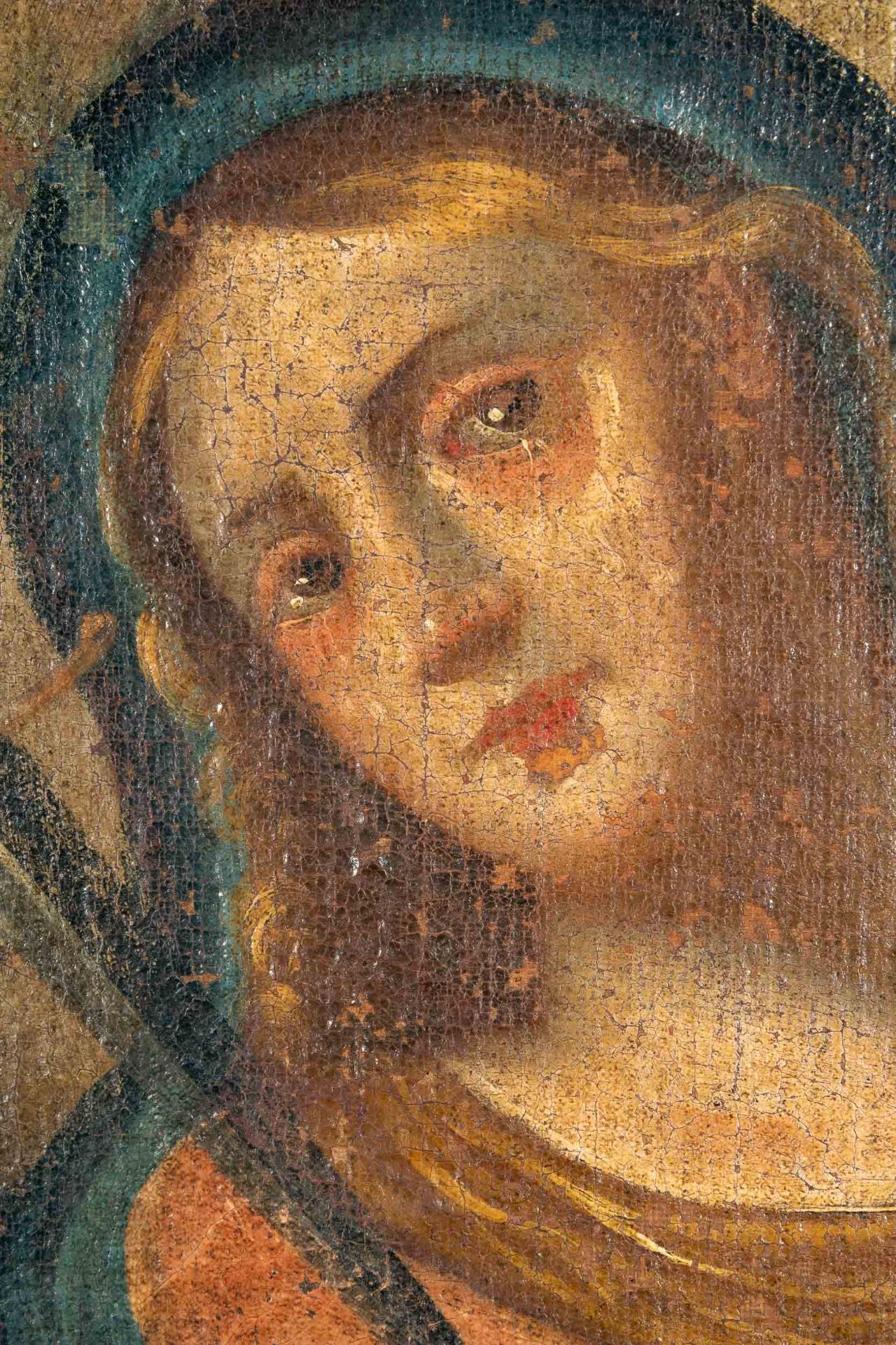 Antikes sakrales Gemälde, Öl auf Leinwand (diese auf Sperrholz geklebt), ca. 36 x 32 cm, zarter Gol - Bild 5 aus 5