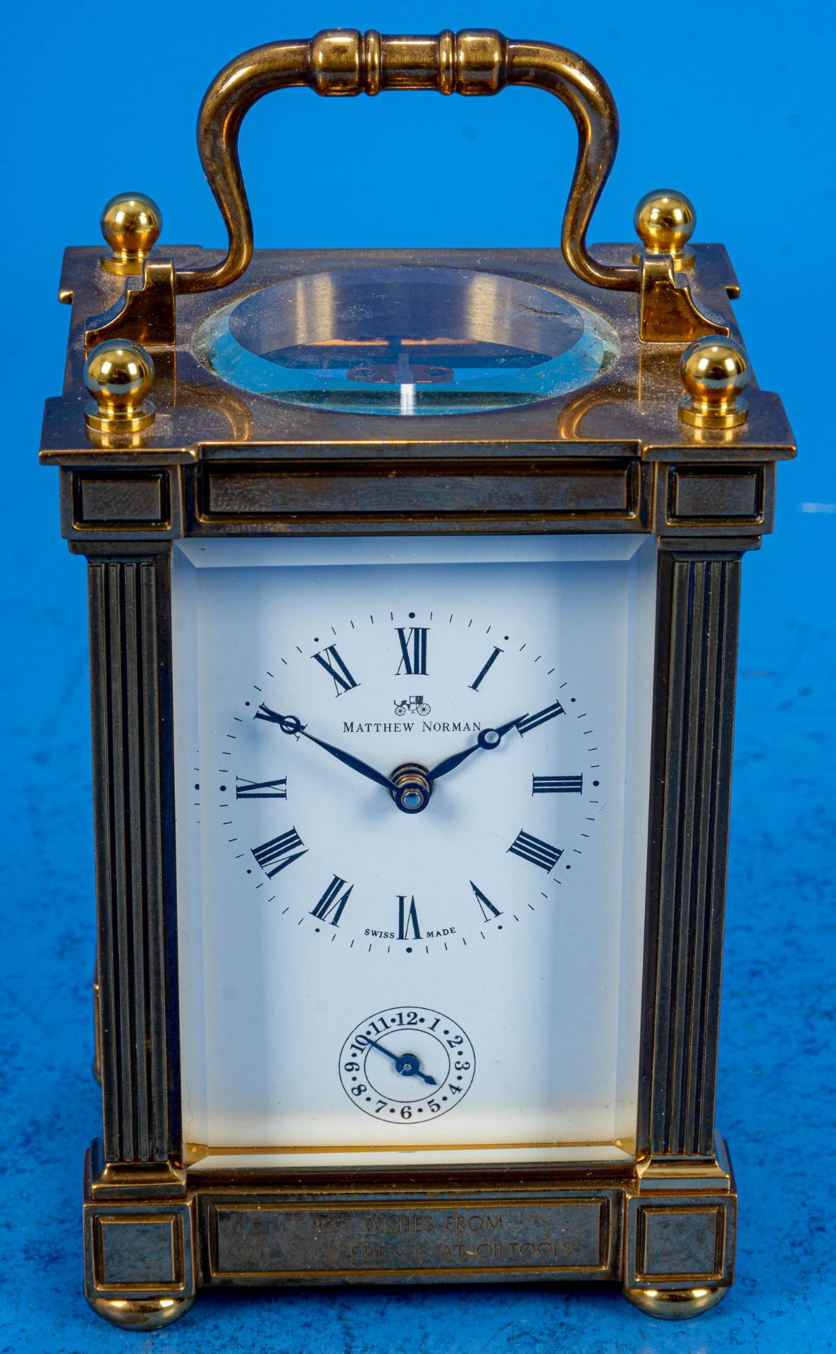 Ältere "MATTHEW NORMAN" Reiseuhr, sog. CARRIAGE CLOCK, rundum verglastes, schweres Messinggehäuse,  - Bild 2 aus 12