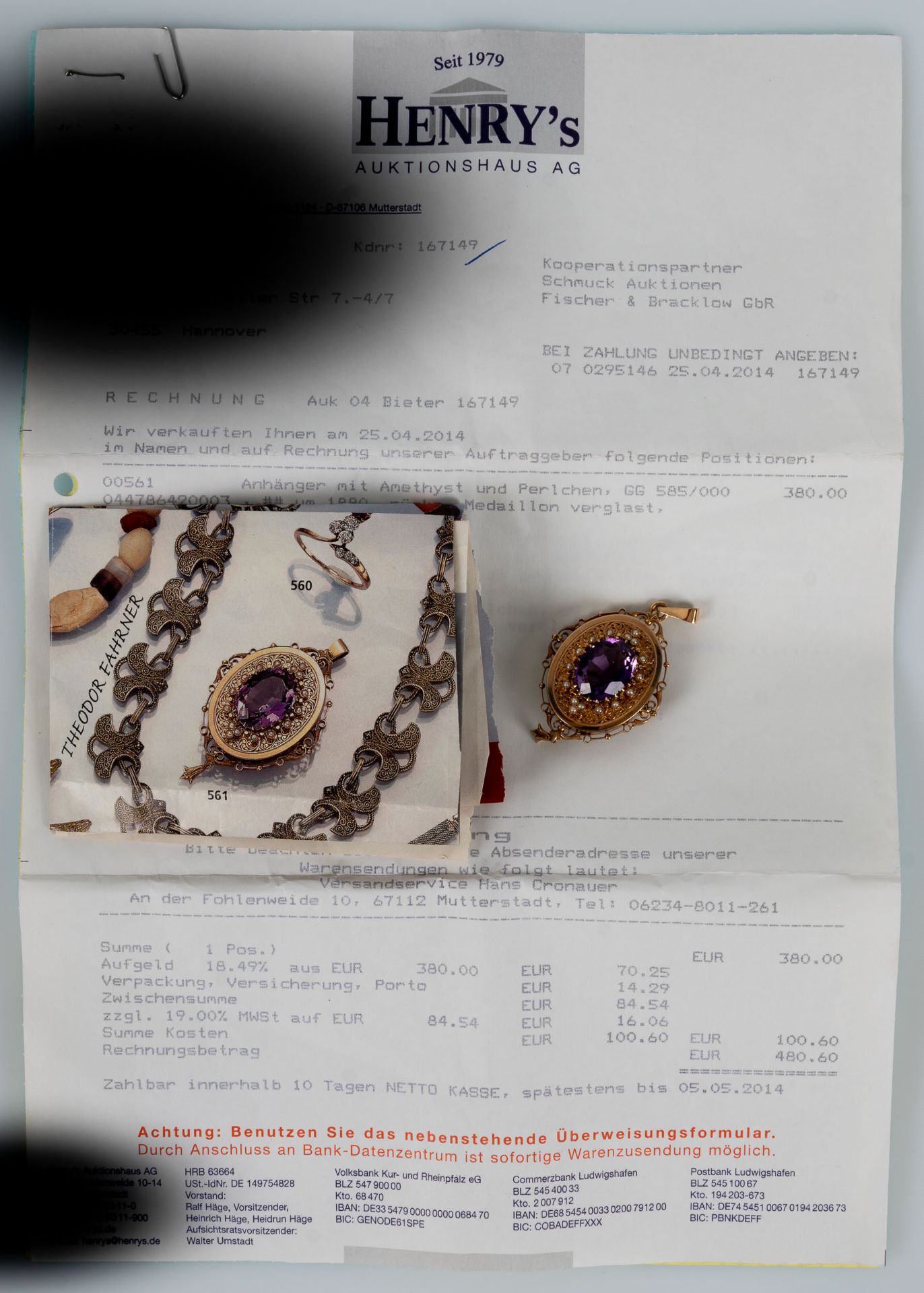 Antike Brosche und/ oder Kettenanhänger mit hellem Amethyst in Krappenfassung, umgeben von kleinen - Image 6 of 6