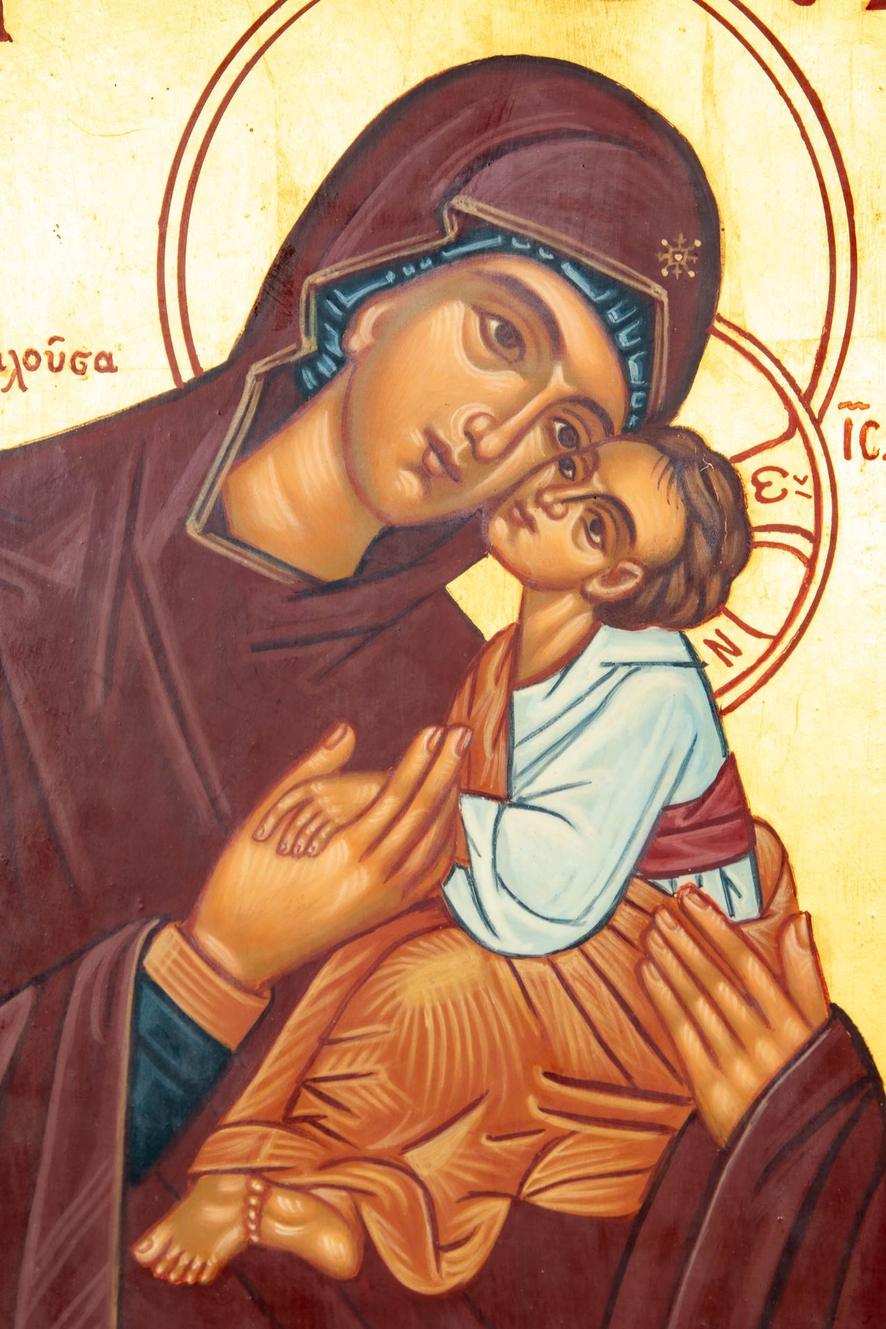Ikone, griechisch, Darstellung der "Maria mit dem Jesusknaben", am unteren Ende "1978" datiert. Hol - Bild 3 aus 7