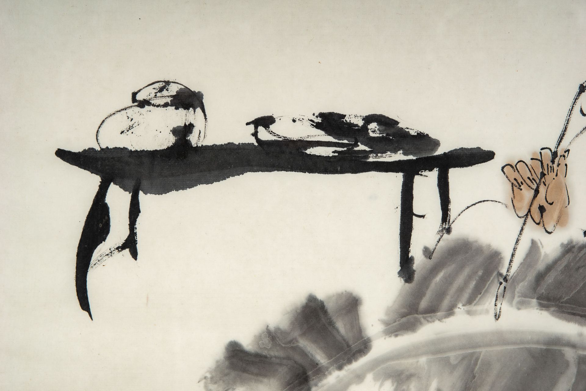 "Der Kalligraph", ostasiatische Tuschmalerei auf Papier, wohl China Ende 20. Jhdt., am linken Bildr - Bild 5 aus 9