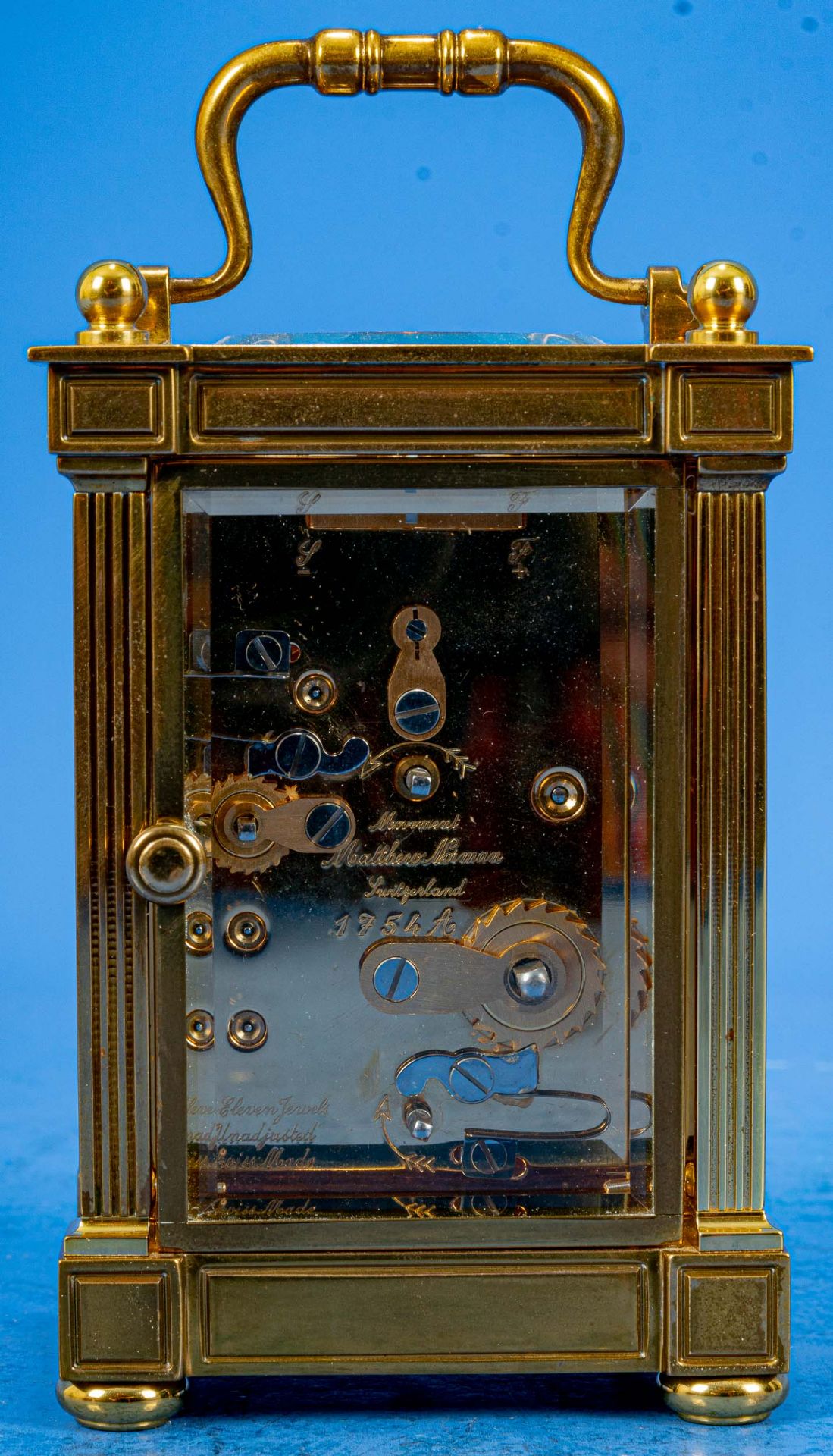 Ältere "MATTHEW NORMAN" Reiseuhr, sog. CARRIAGE CLOCK, rundum verglastes, schweres Messinggehäuse,  - Bild 6 aus 12
